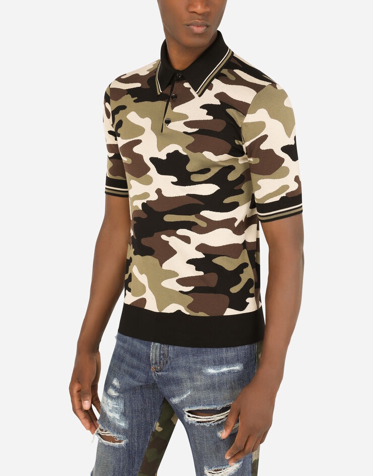 Short-sleeved polo-shirt with camouflage intarsia - 4