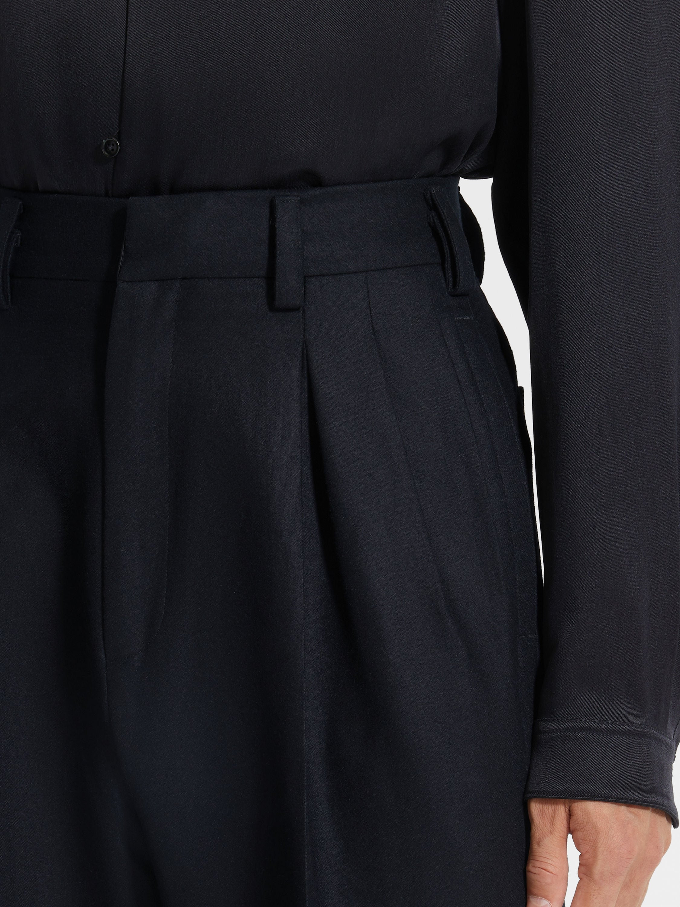 BLACK MÉLANGE WOOL PANTS - 2