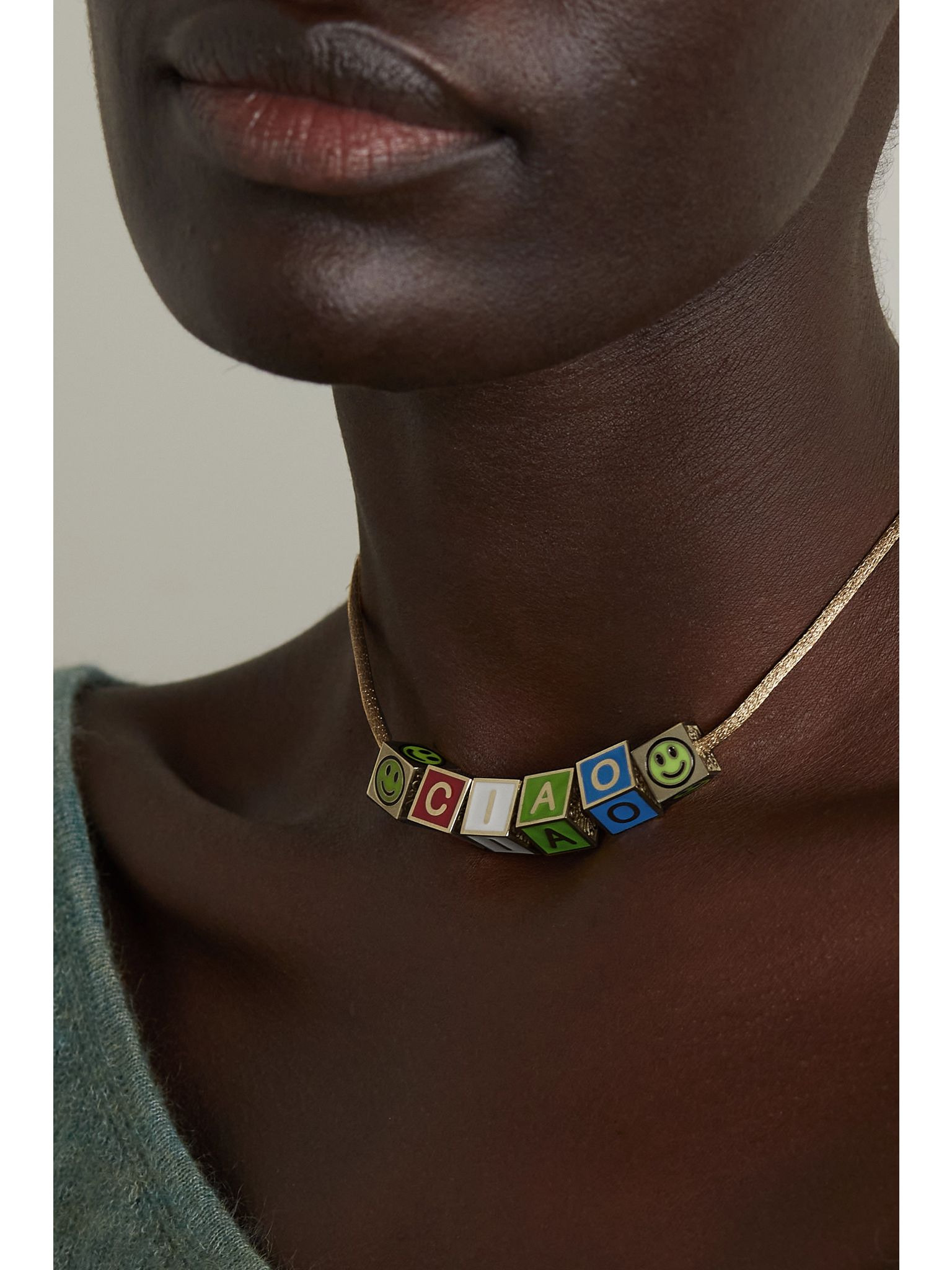 Ciao 14-karat gold and enamel necklace Gold - 6