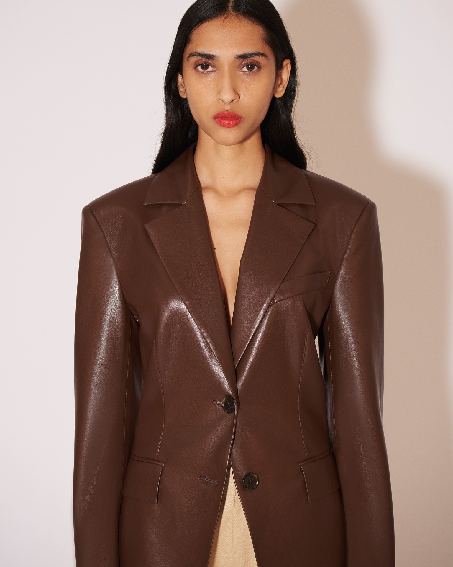 HATHI - Vegan leather tailored blazer - Dark brown - 6