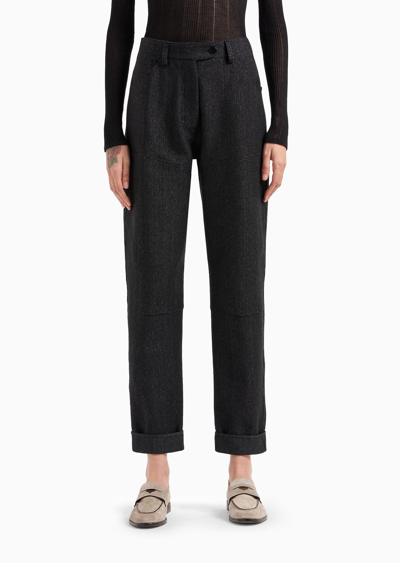Linen and cotton jacquard jersey cropped trousers - 2