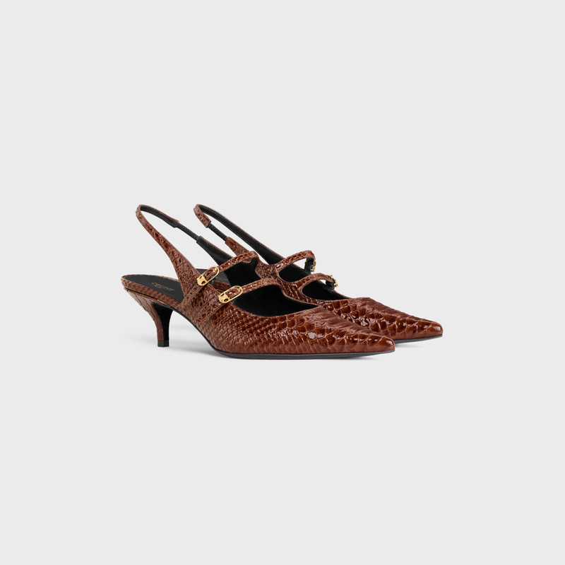 CELINE JUDY DOUBLE STRAP MARY JANE SLINGBACK IN PATENT PYTHON STAMPED CALFSKIN 2