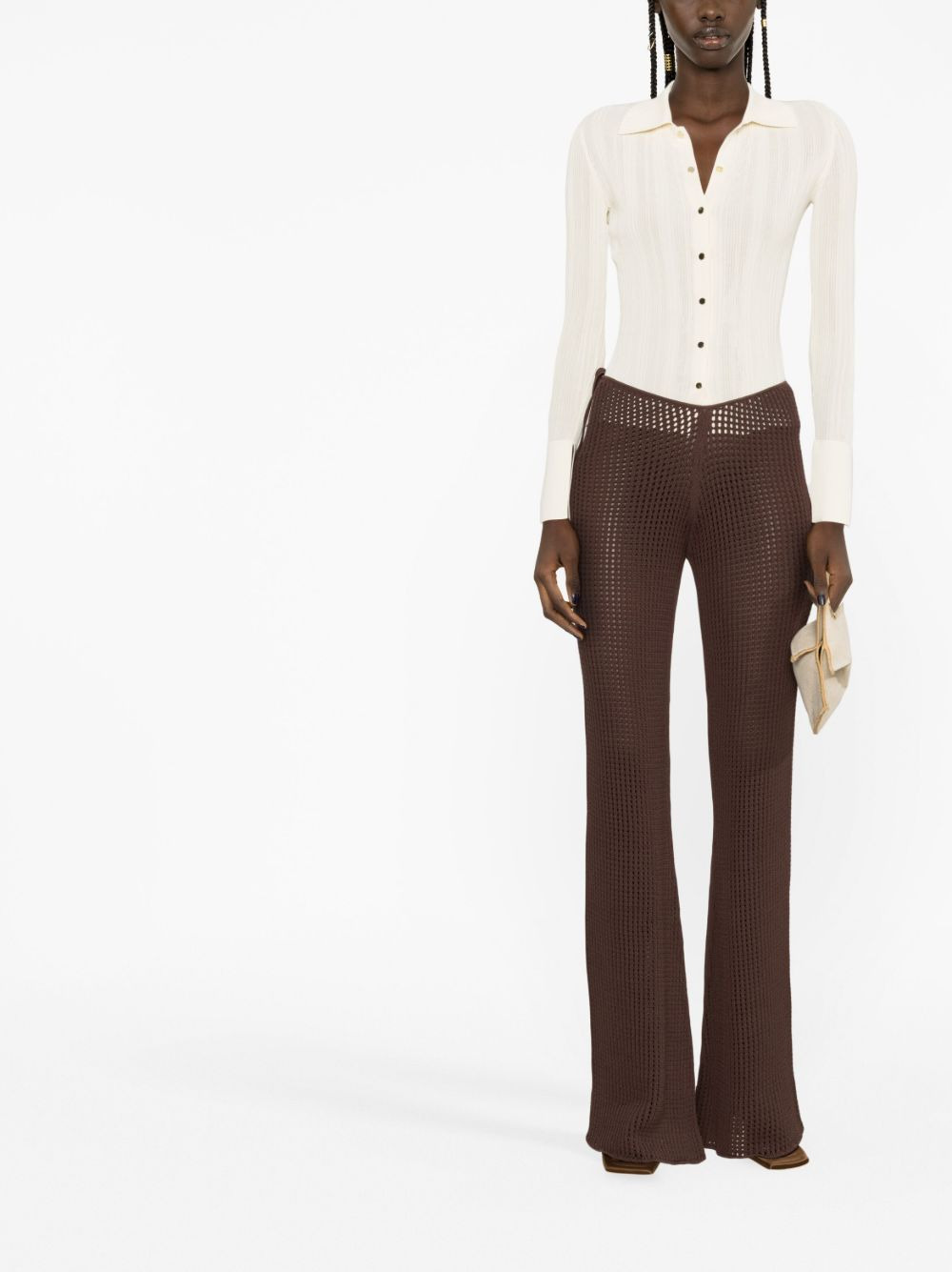 waffle-knit cut-out flared trousers - 2