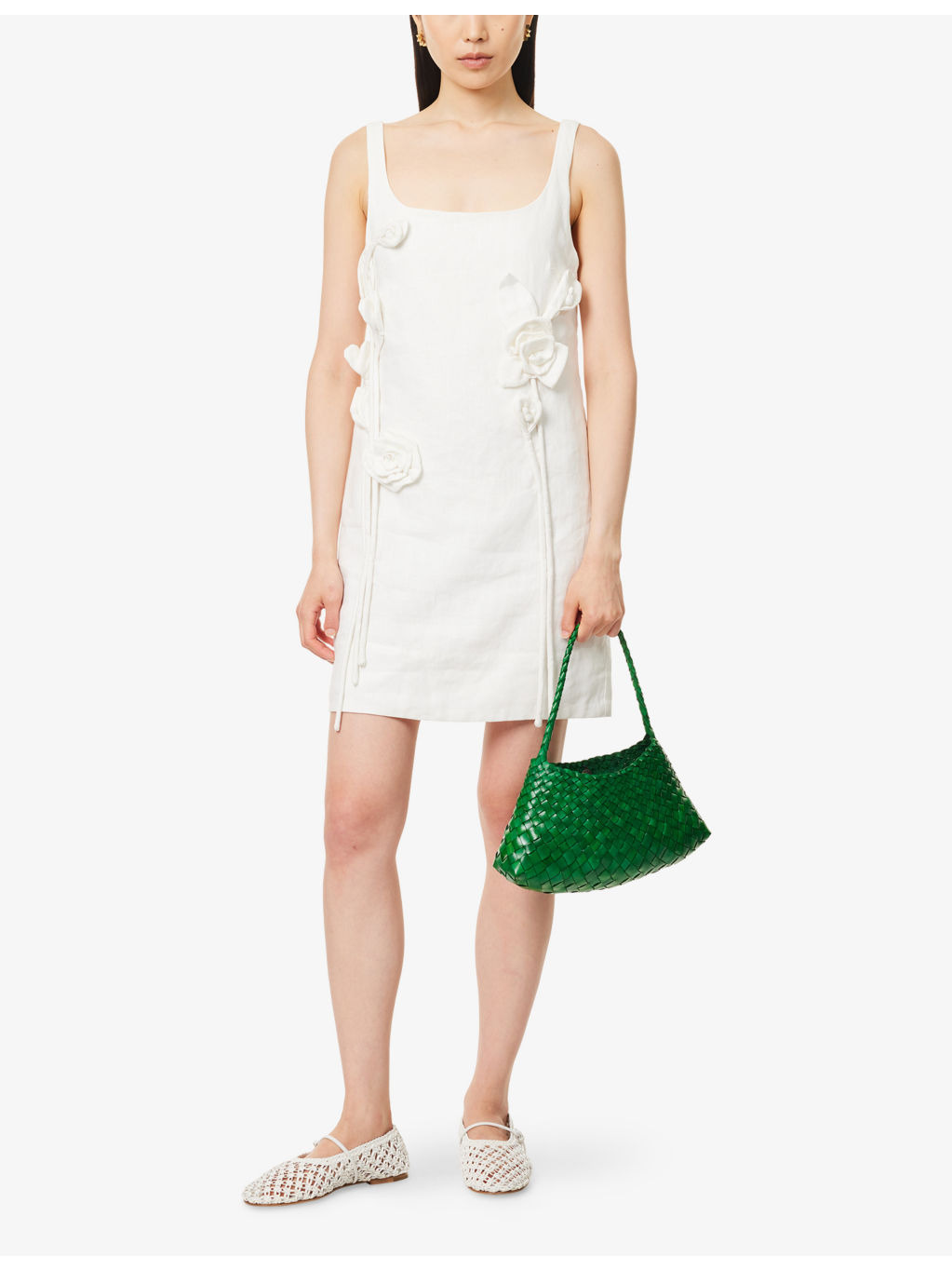 Embellished Shoulder-Straps Linen Mini Dress - 2