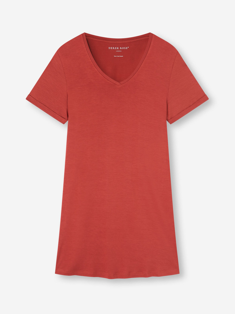 Derek Rose Women's V-Neck Sleep T-Shirt Lara Micro Modal Stretch Rose Red outlook
