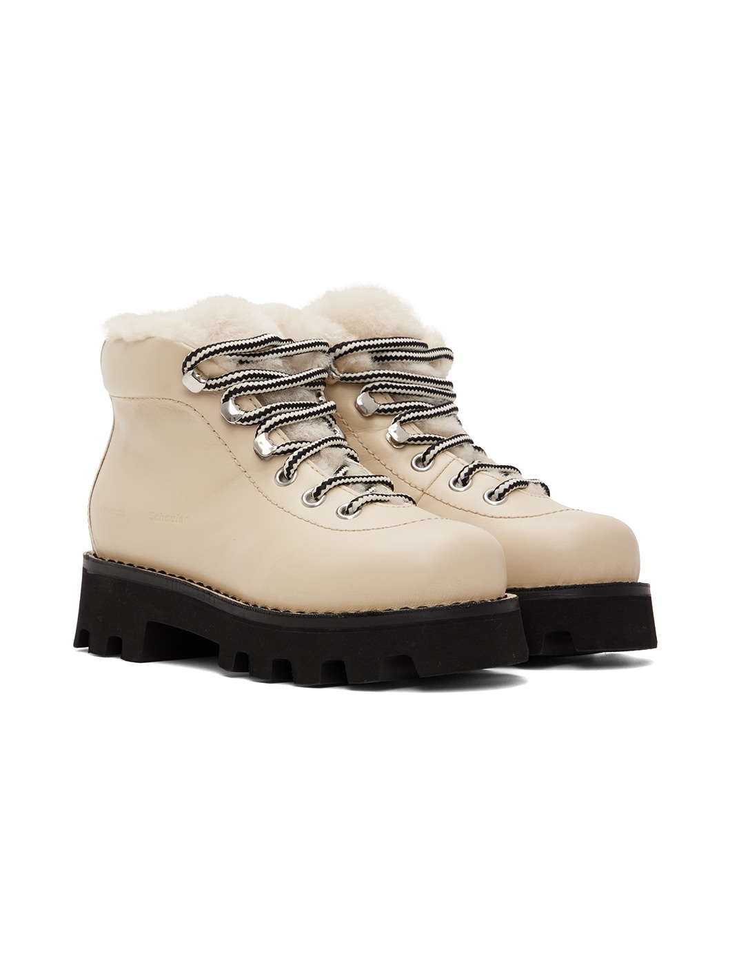 Beige Shearling Hiking Boots - 4