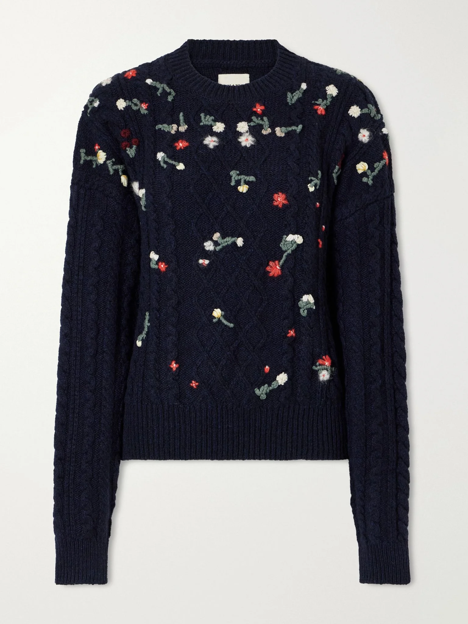 Elias embroidered cable-knit cashmere sweater Navy - 1