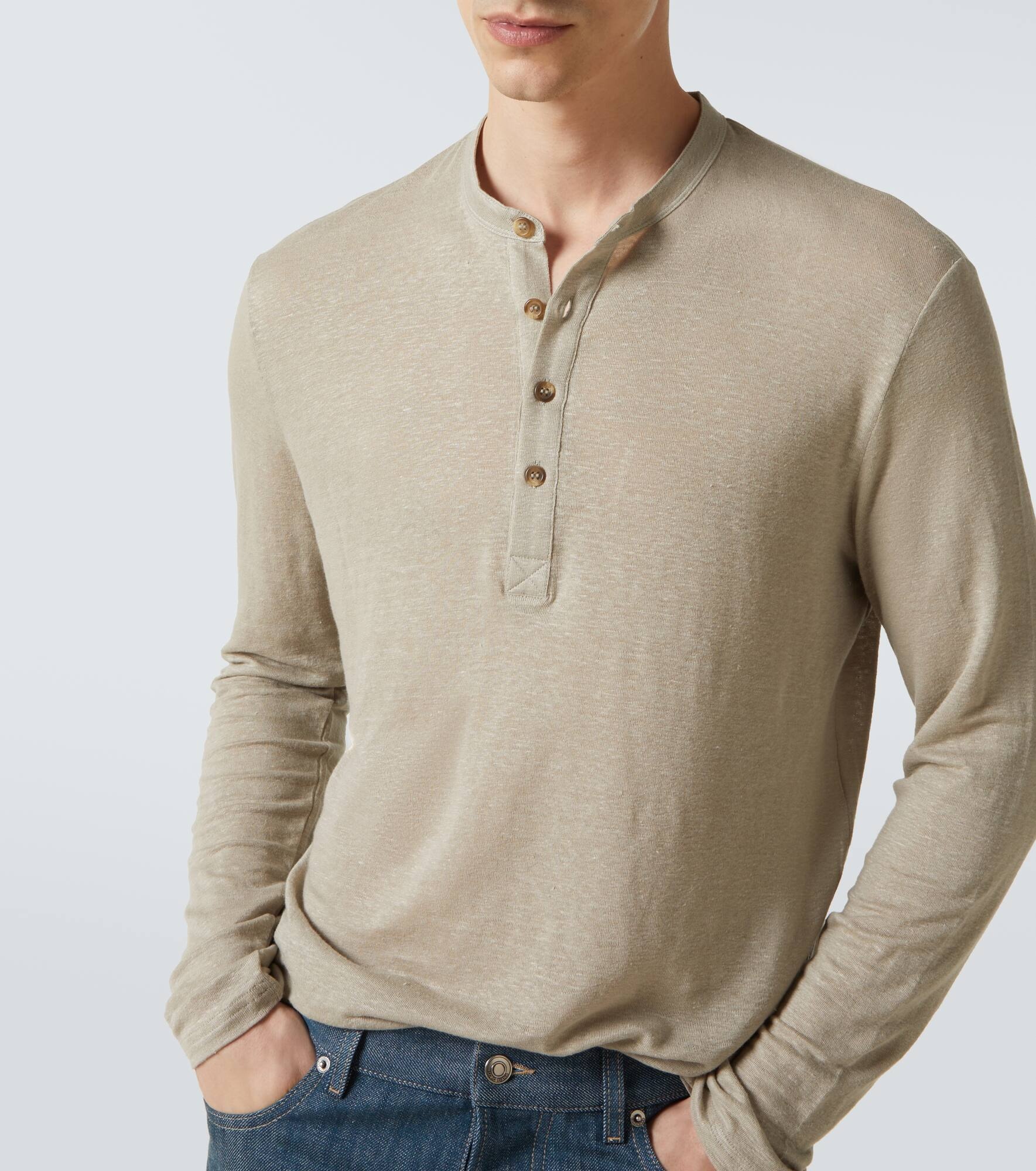 Linen-blend Henley shirt - 5