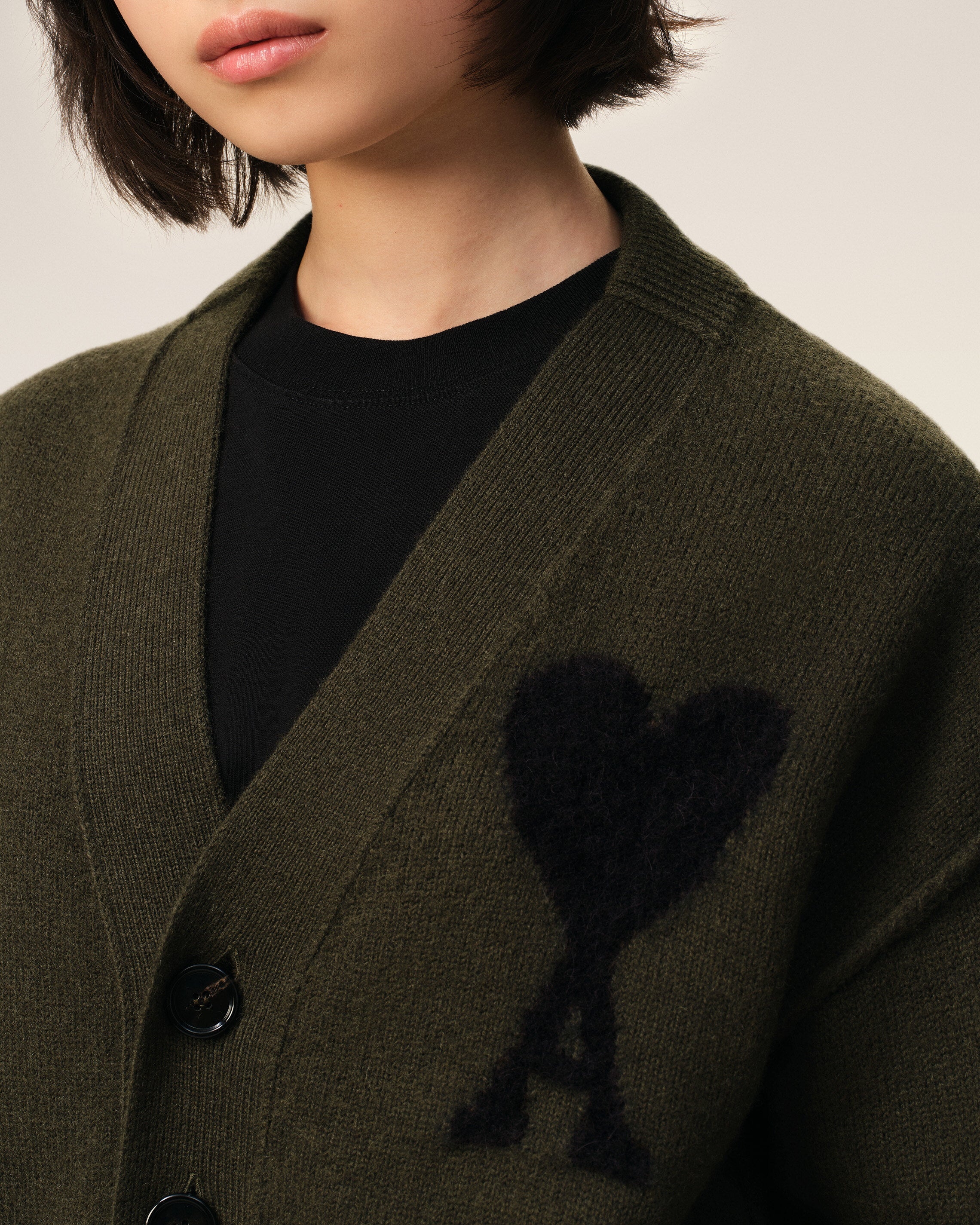 KHAKI WOOL AMI DE COEUR CARDIGAN - 4