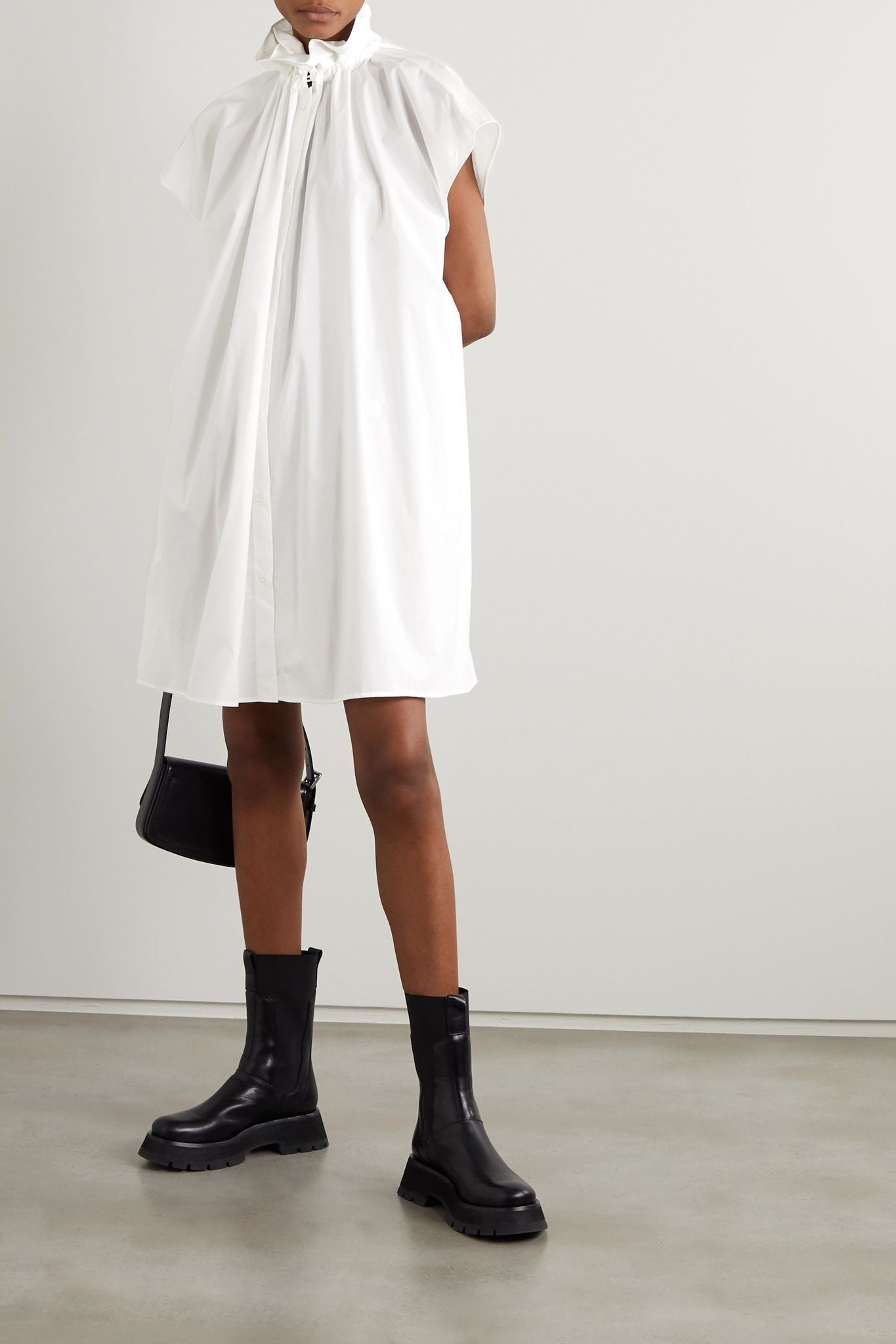 Oversized gathered cotton-poplin dress - 2