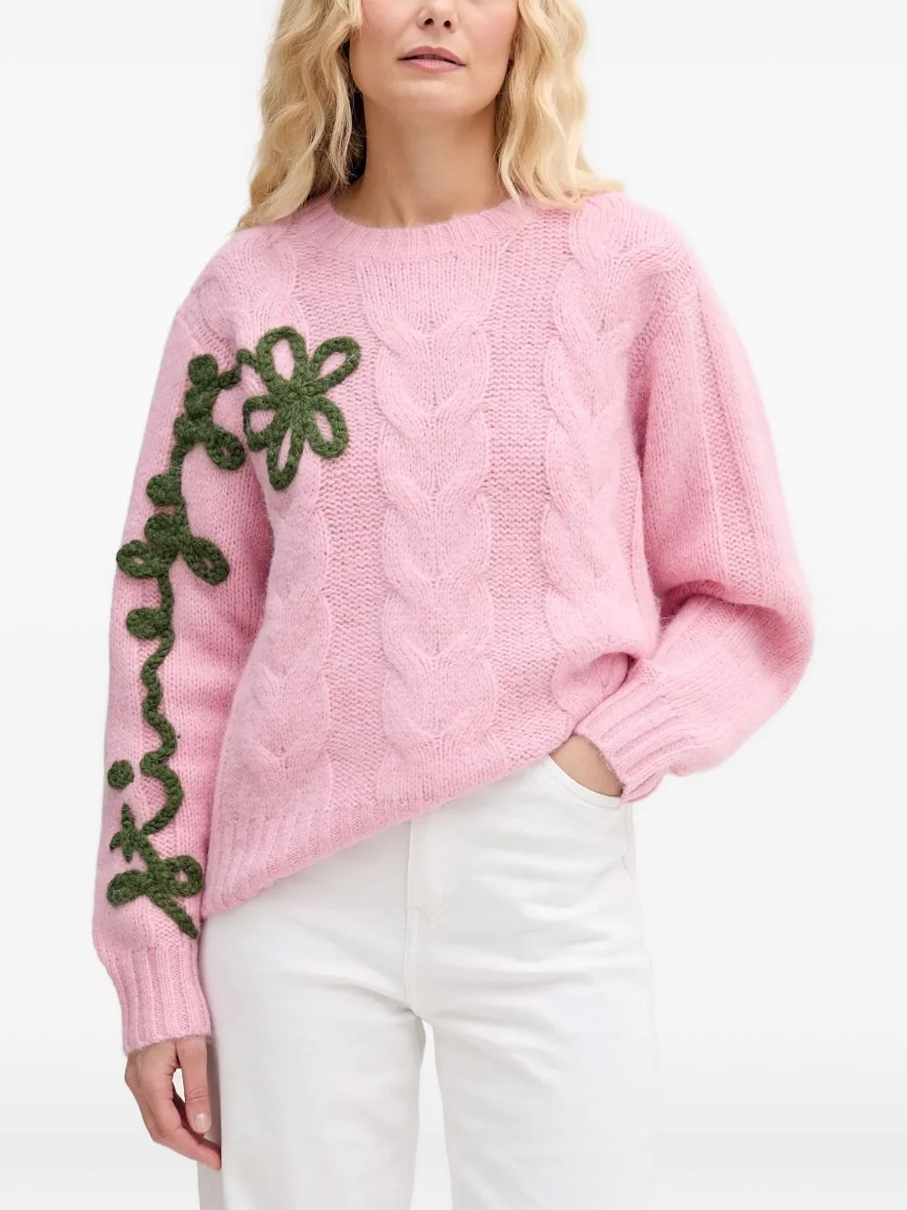 floral cable-knit sweater - 1