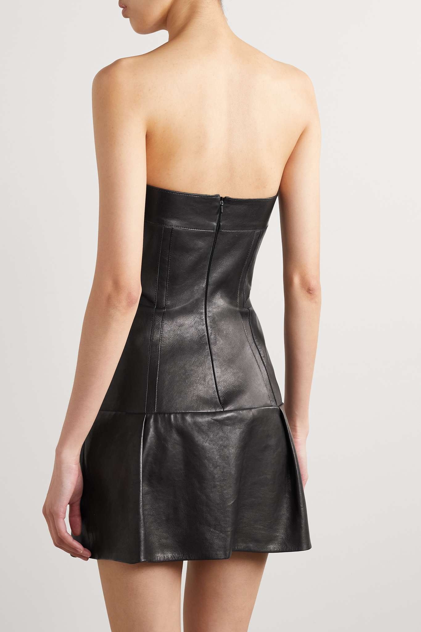 Beryn strapless pleated leather mini dress - 6