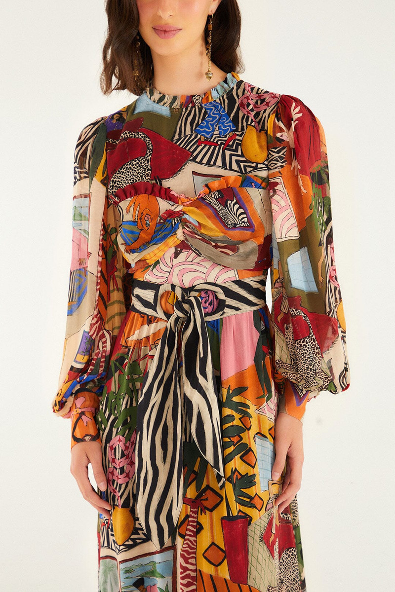 FARM RIO Tropical Multicolor Long Sleeve Maxi Dress | REVERSIBLE