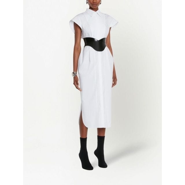 White chemisier midi dress with short sleeves - 3