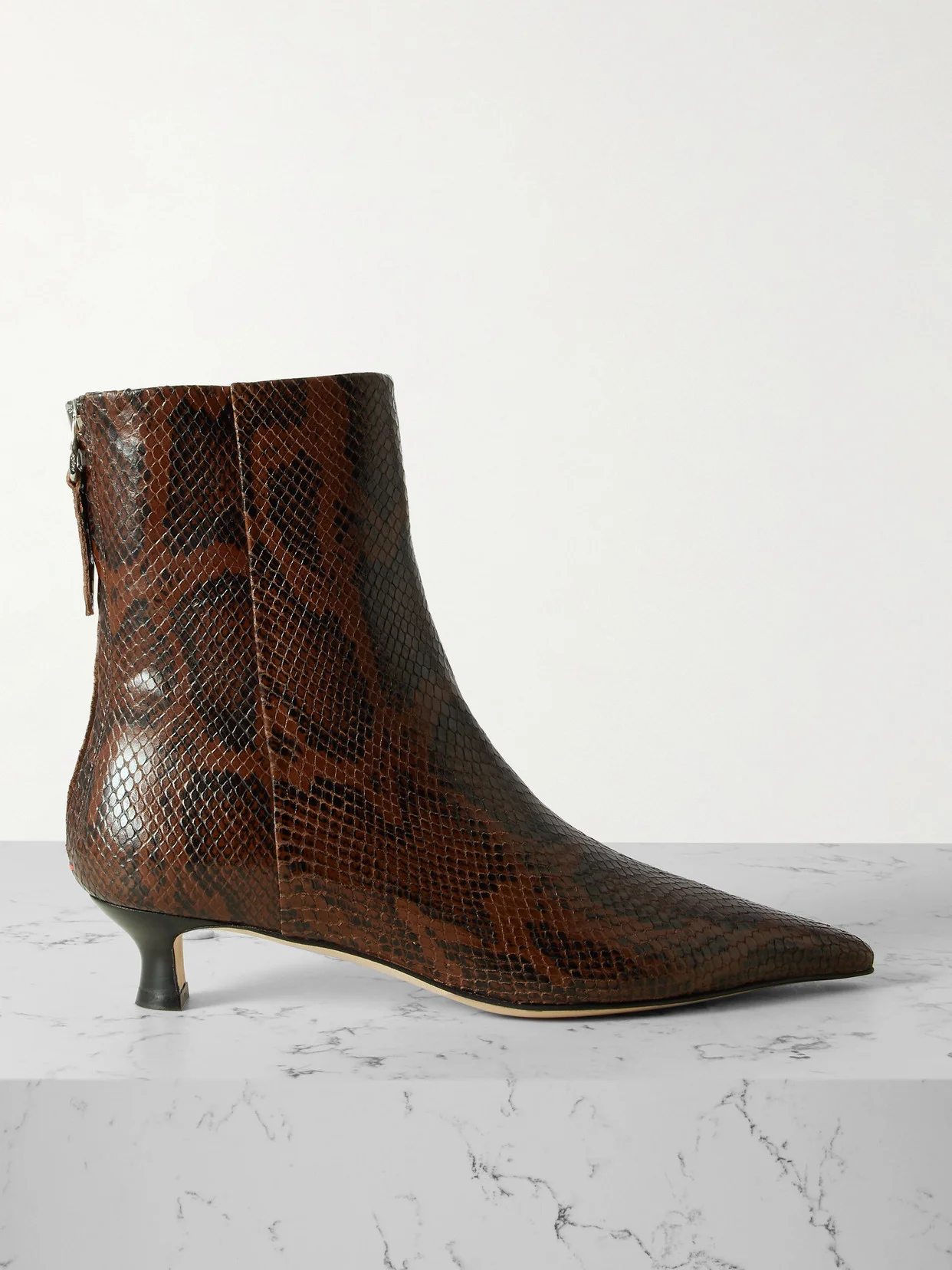 Zoe Snake-effect Leather Point-toe Ankle Boots - 1