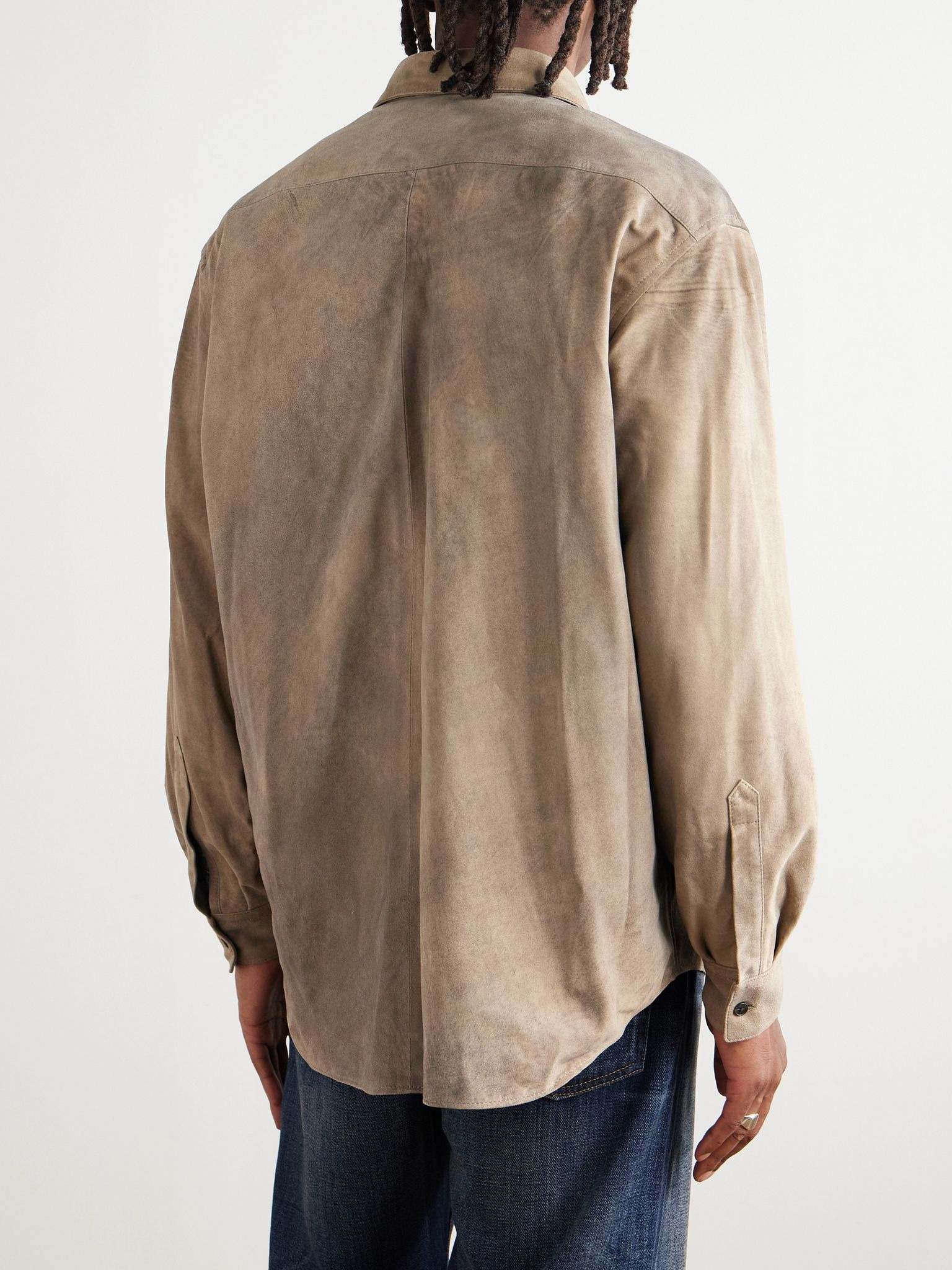 Distressed Suede Shirt Jacket Gray - 4