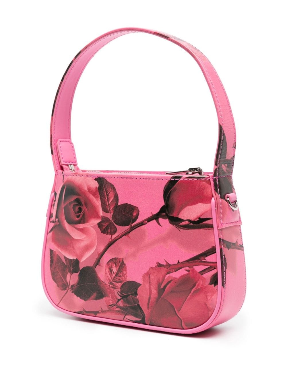 rhinestone-logo floral-print leather tote bag - 3