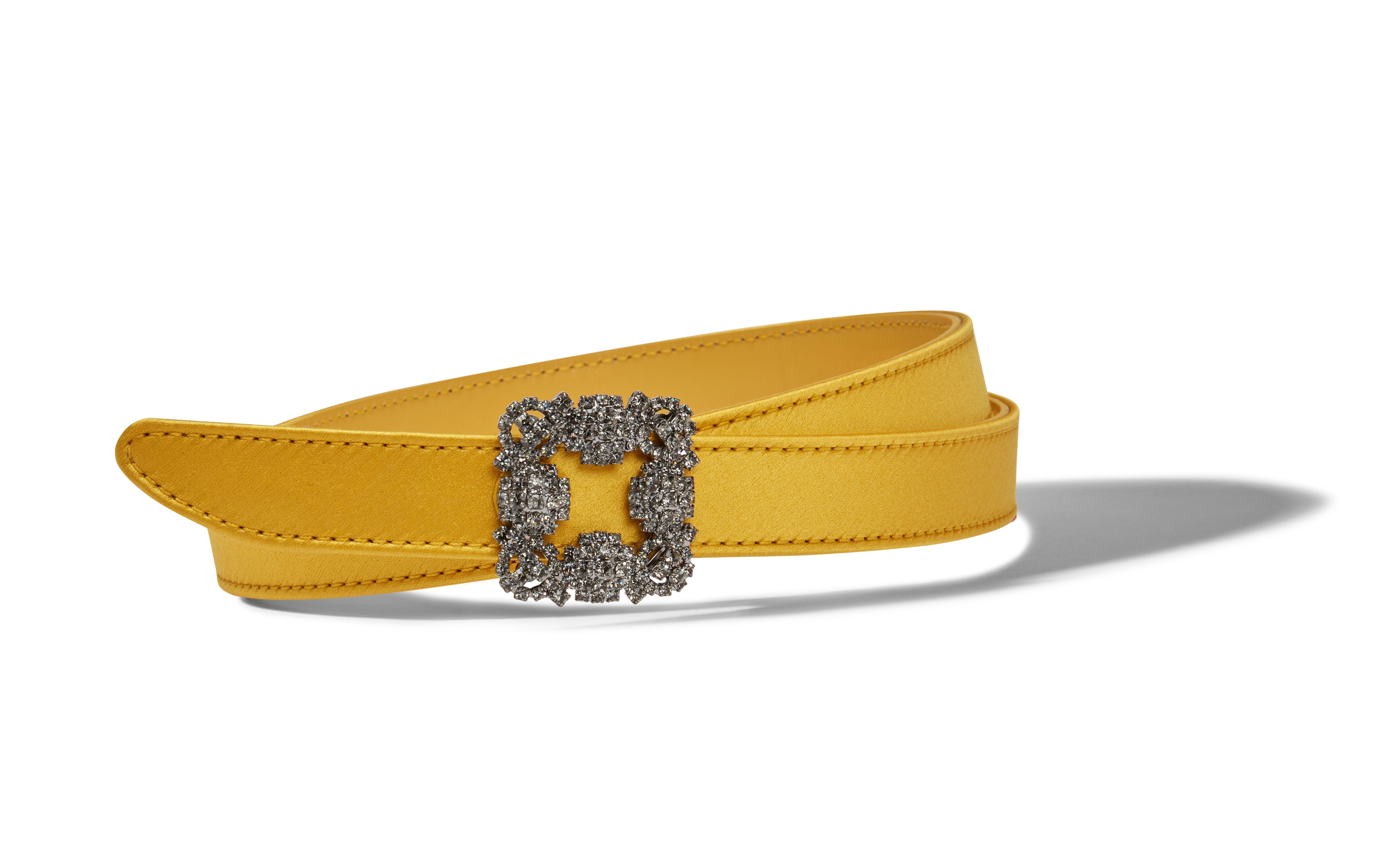 Yellow Satin Crystal Buckled Belt - 2