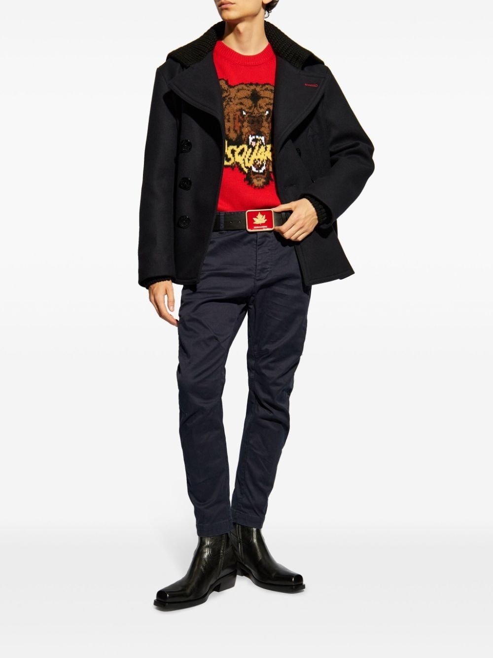 knit-panel double-breasted jacket - 2