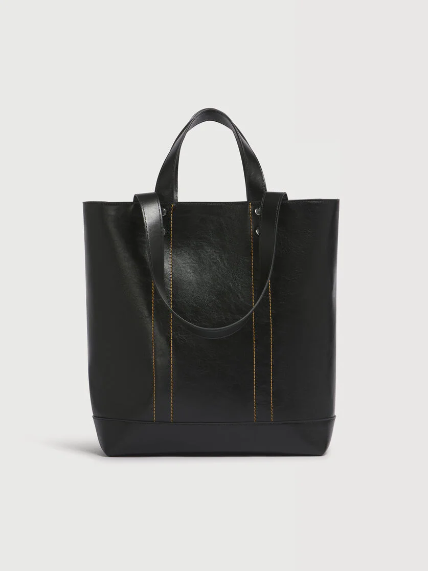 BLACK LEATHER N/S TOTE BAG - 1