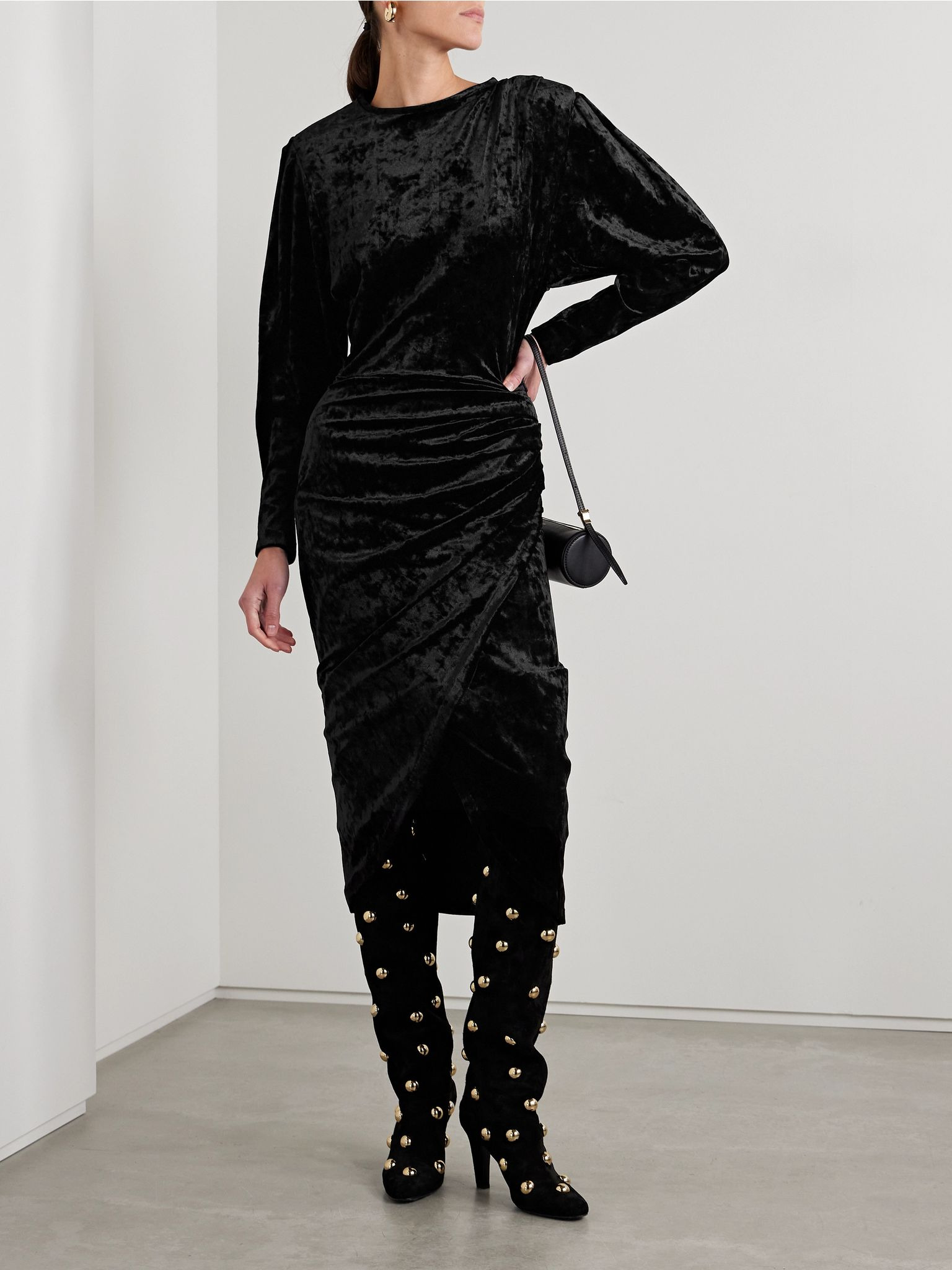 Hadley wrap-effect velvet midi dress Black - 2