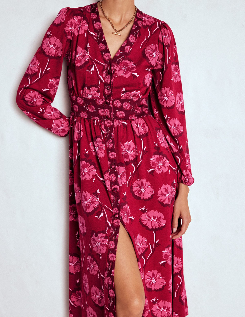 Natalia Long Sleeve Tea Dress-Red, Delicate Carnation 3