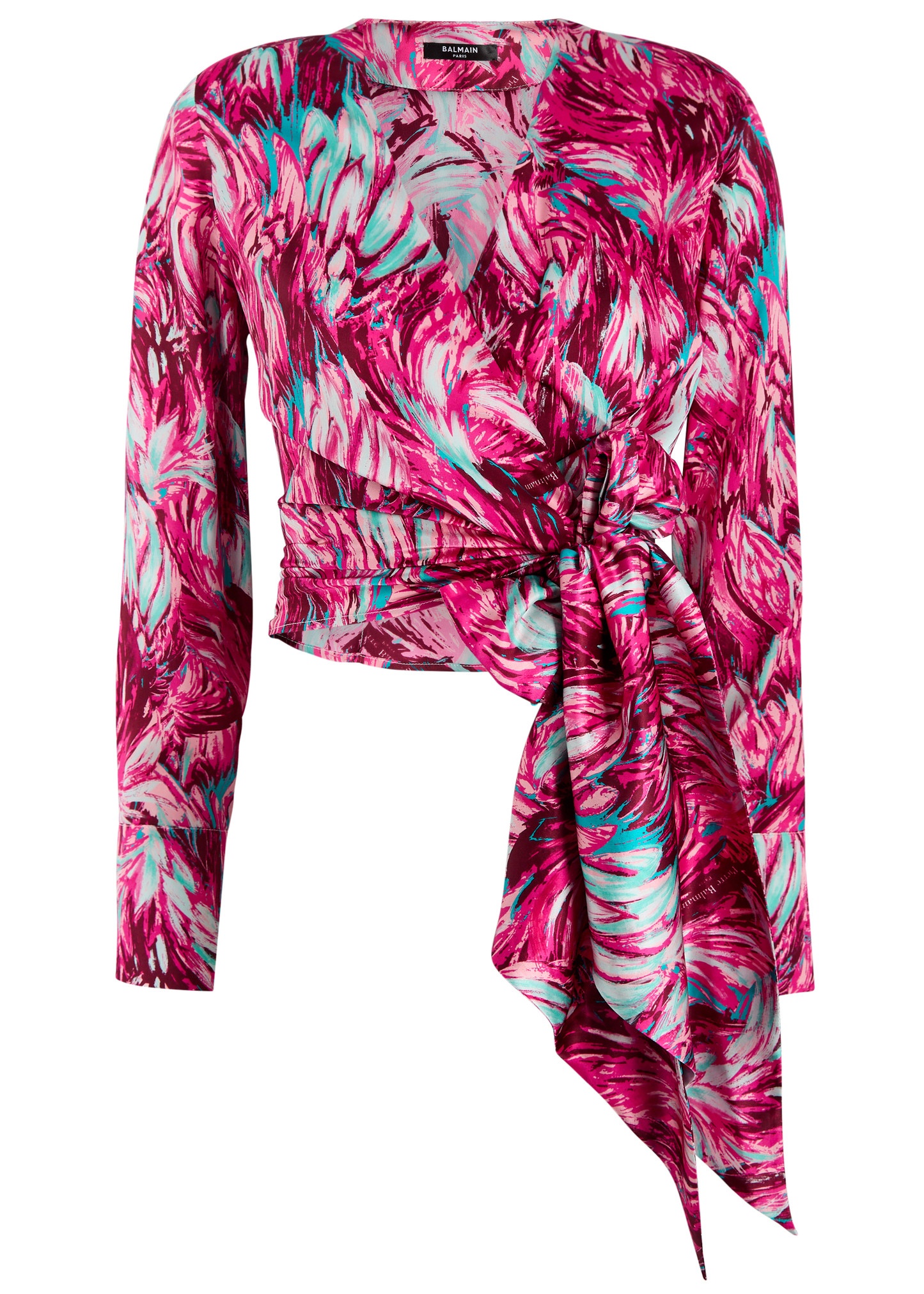 Printed silk-satin wrap blouse - 1