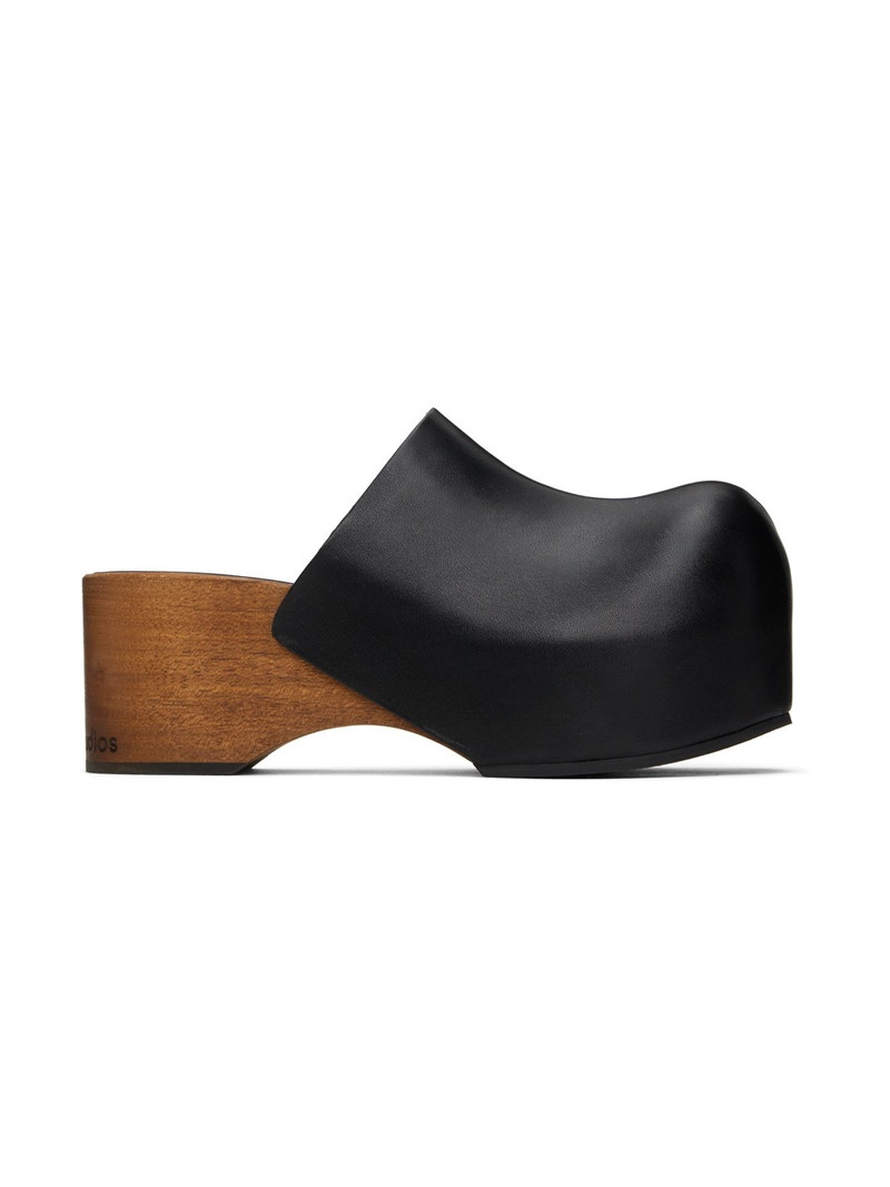 Black Leather Wood Clogs 1