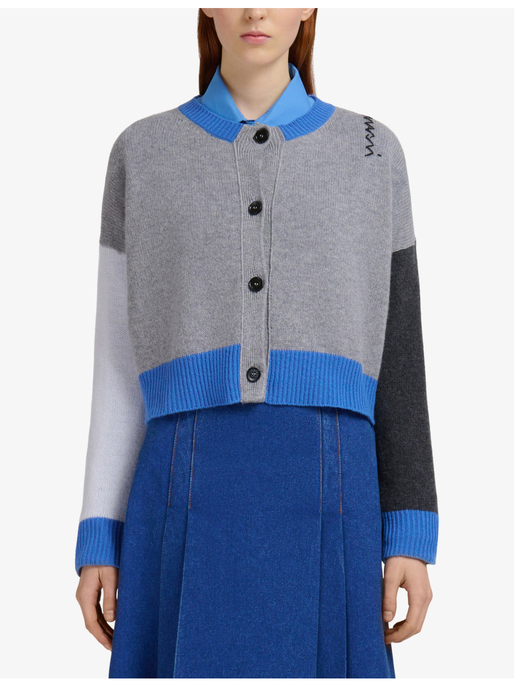 Colour-Block Brand-Embroidered Cashmere Cardigan - 3