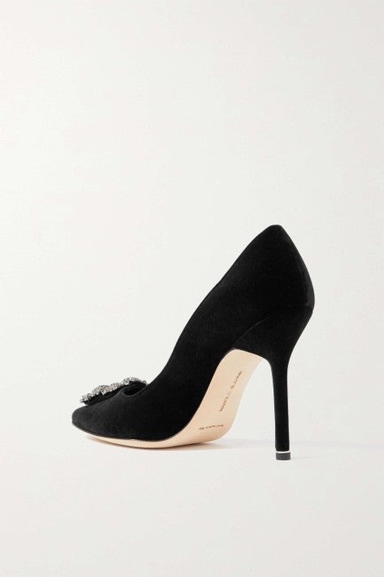 MANOLO BLAHNIK Black Hangisi 105 Embellished Velvet Pumps - 2