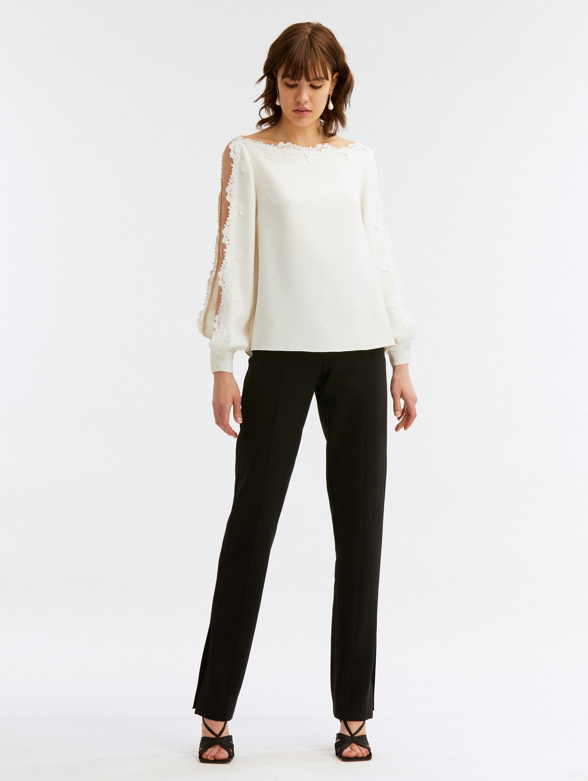 BATEAU NECK GUIPURE TRIM BLOUSE - 3