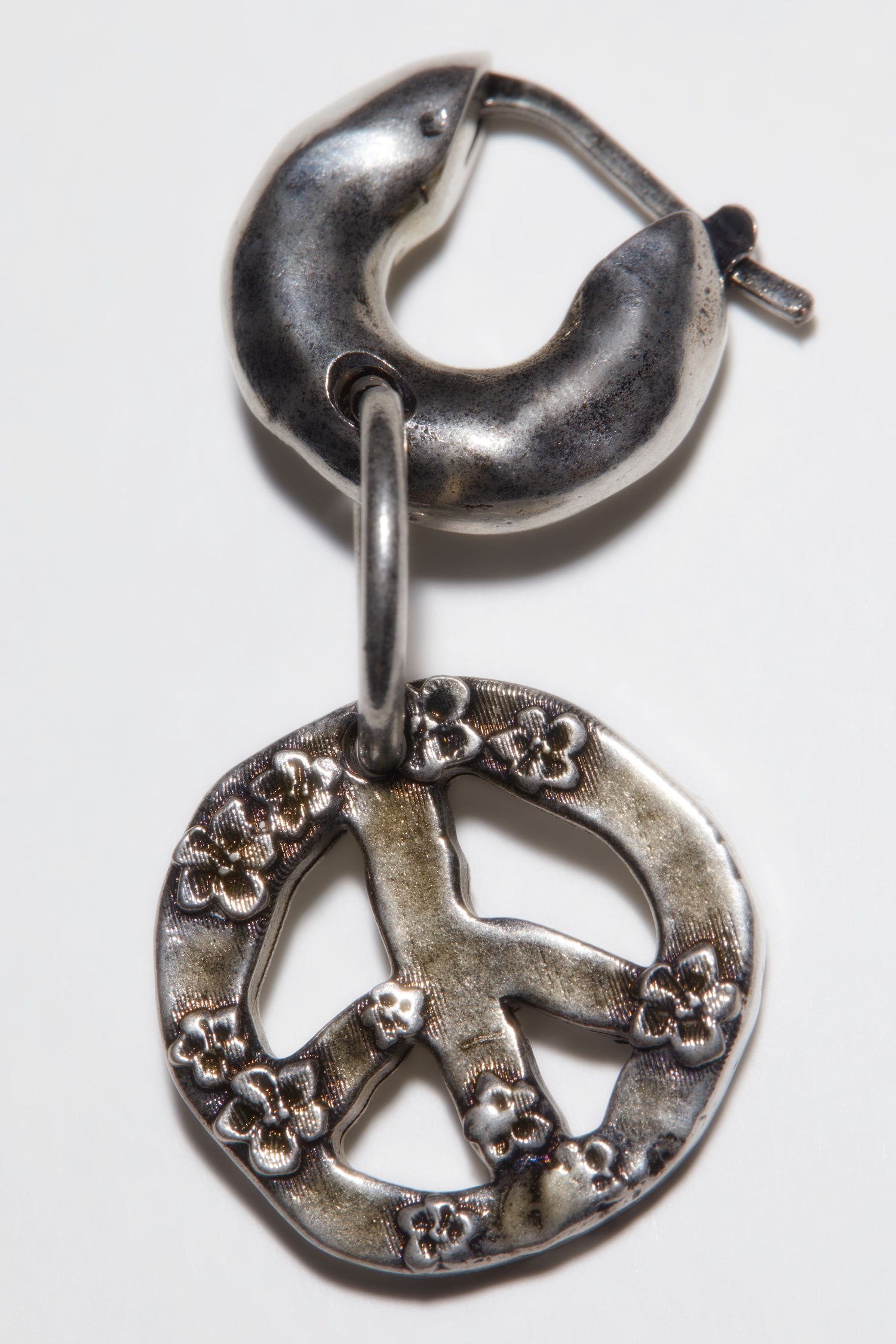 Peace sign earring - Antique Silver - 4