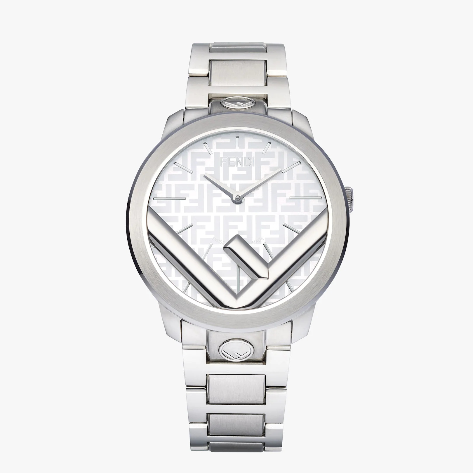 41 mm glossy and satin-finish silver stainless steel round case, with glossy silver stainless steel  - 1