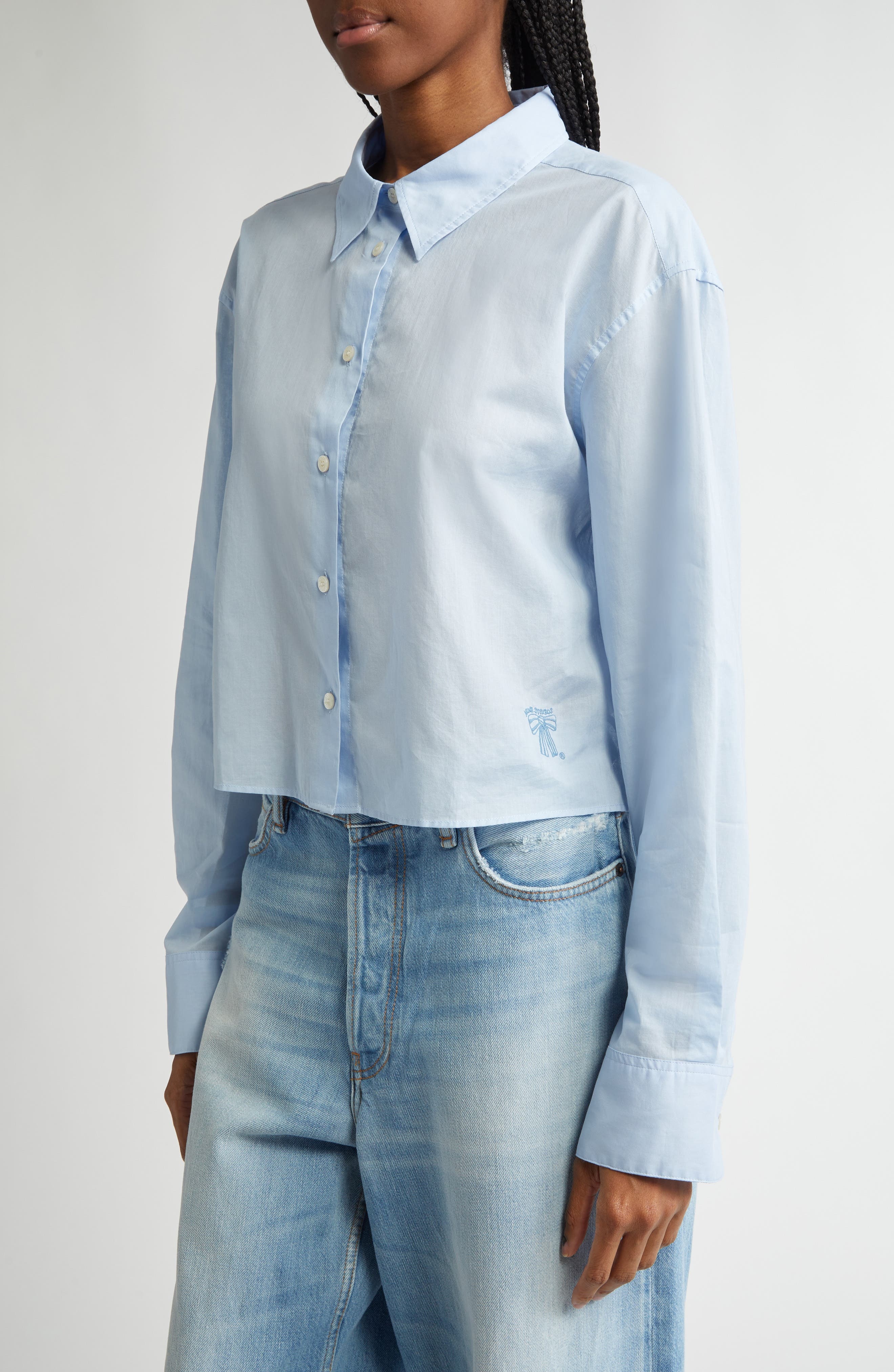 Acne Studios Satai Crop Cotton Voile Button-Up Shirt in Baby Blue Djy at Nordstrom - 5