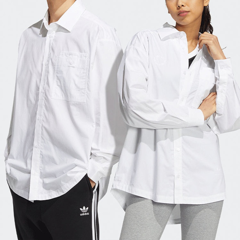adidas adidas originals Solid Color single breasted Long Sleeves Shirt Couple Style White HU1230 outlook