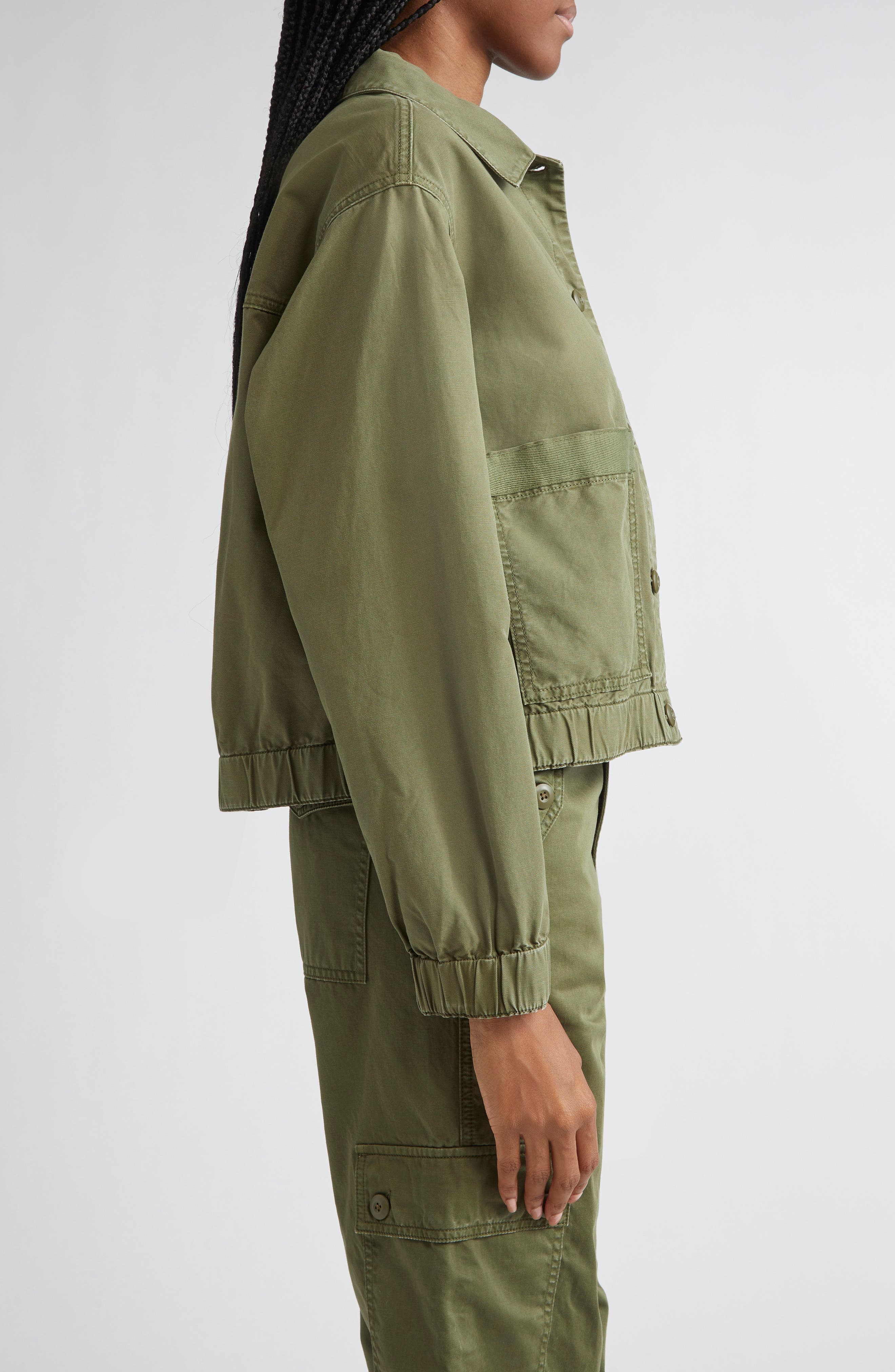 Veronica Beard Joyner Cotton Twill Shacket in Army at Nordstrom - 4