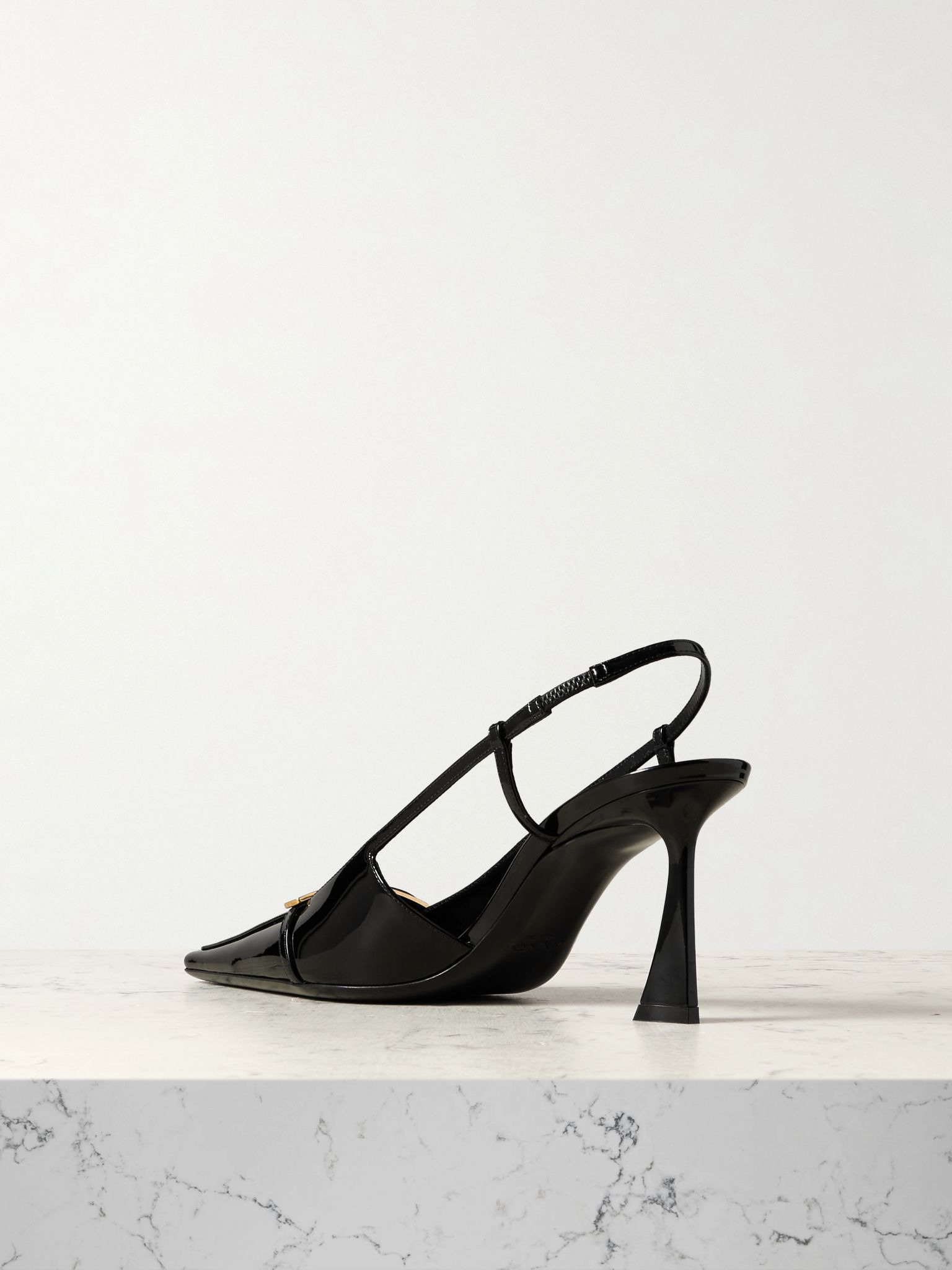 Jacqueline buckle-embellished patent-leather slingback pumps Black - 3