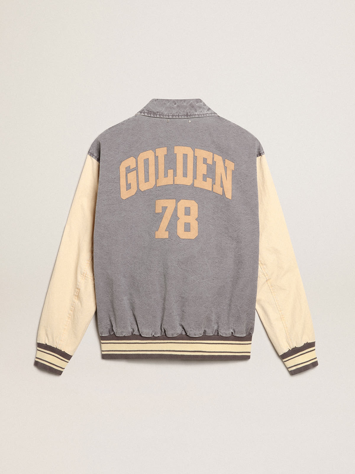 Bomber jacket in lilac-gray and marzipan-colored cotton - 6