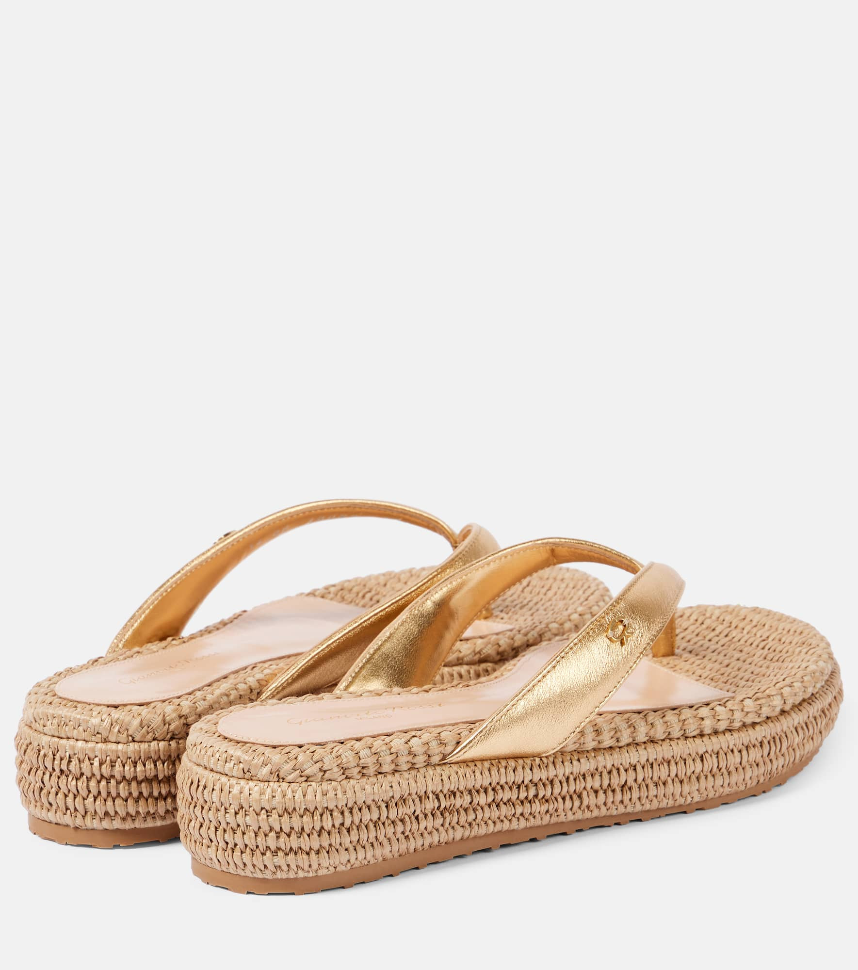 Woven metallic leather thong sandals - 3