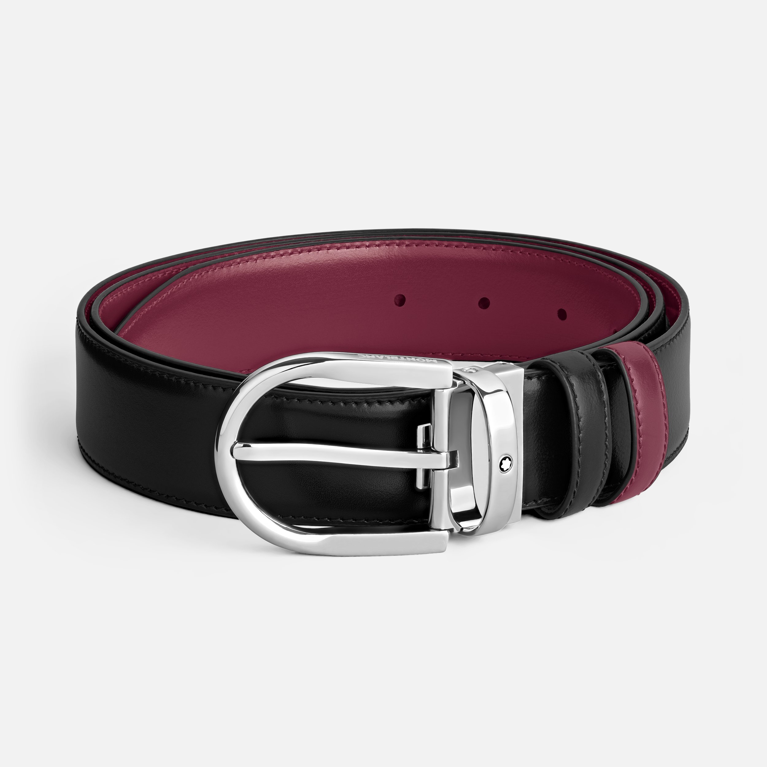 Horseshoe buckle black/cassis 35mm reversible leather belt - 1