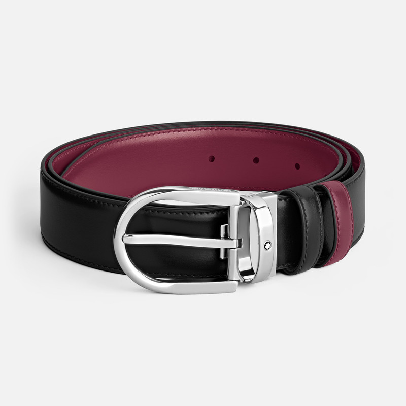 Horseshoe buckle black/cassis 35mm reversible leather belt 1