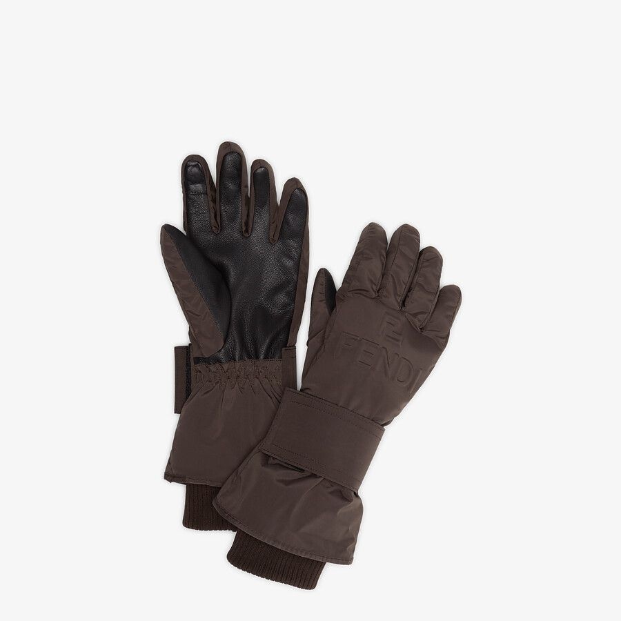 Brown tech nylon gloves - 1