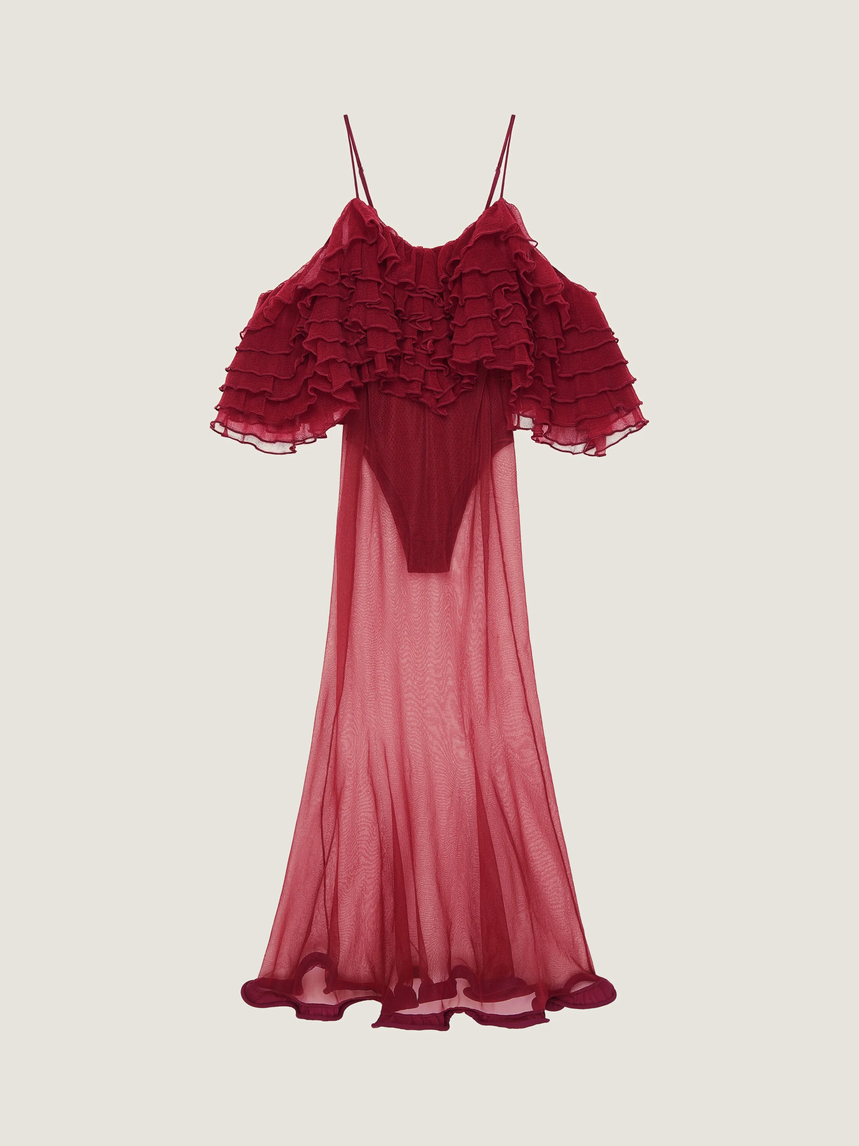 LONG RUFFLED DRESS IN ULTRA-FINE KNIT - 1