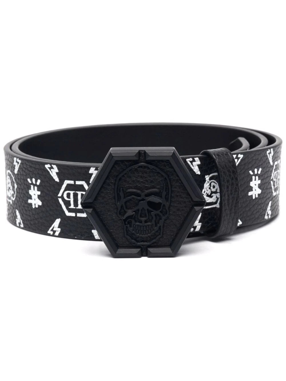 monogram-print leather belt - 1