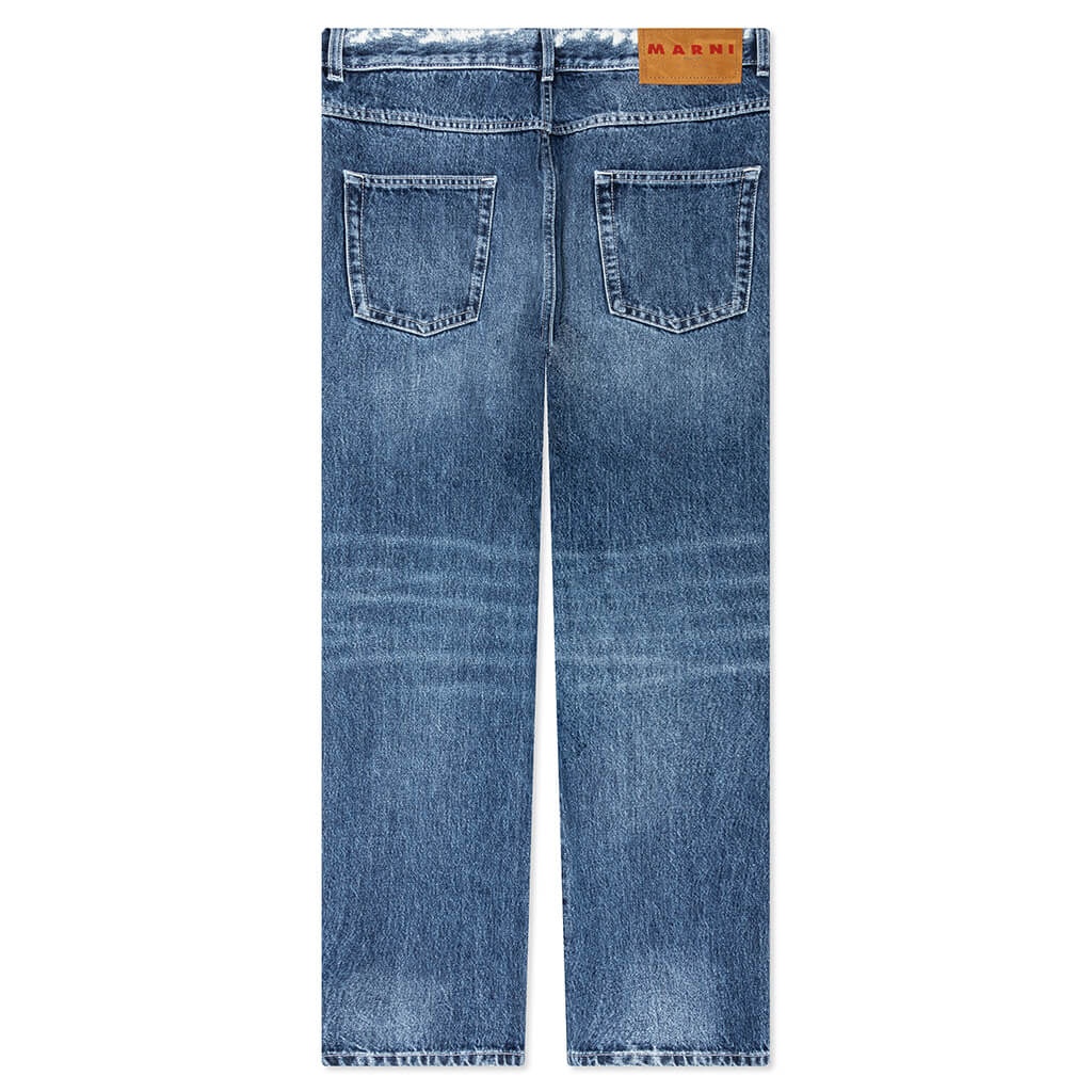 VIRGIN WOOL DENIM TROUSERS WITH KNITTED PATCHES  - DEEP BLUE - 2