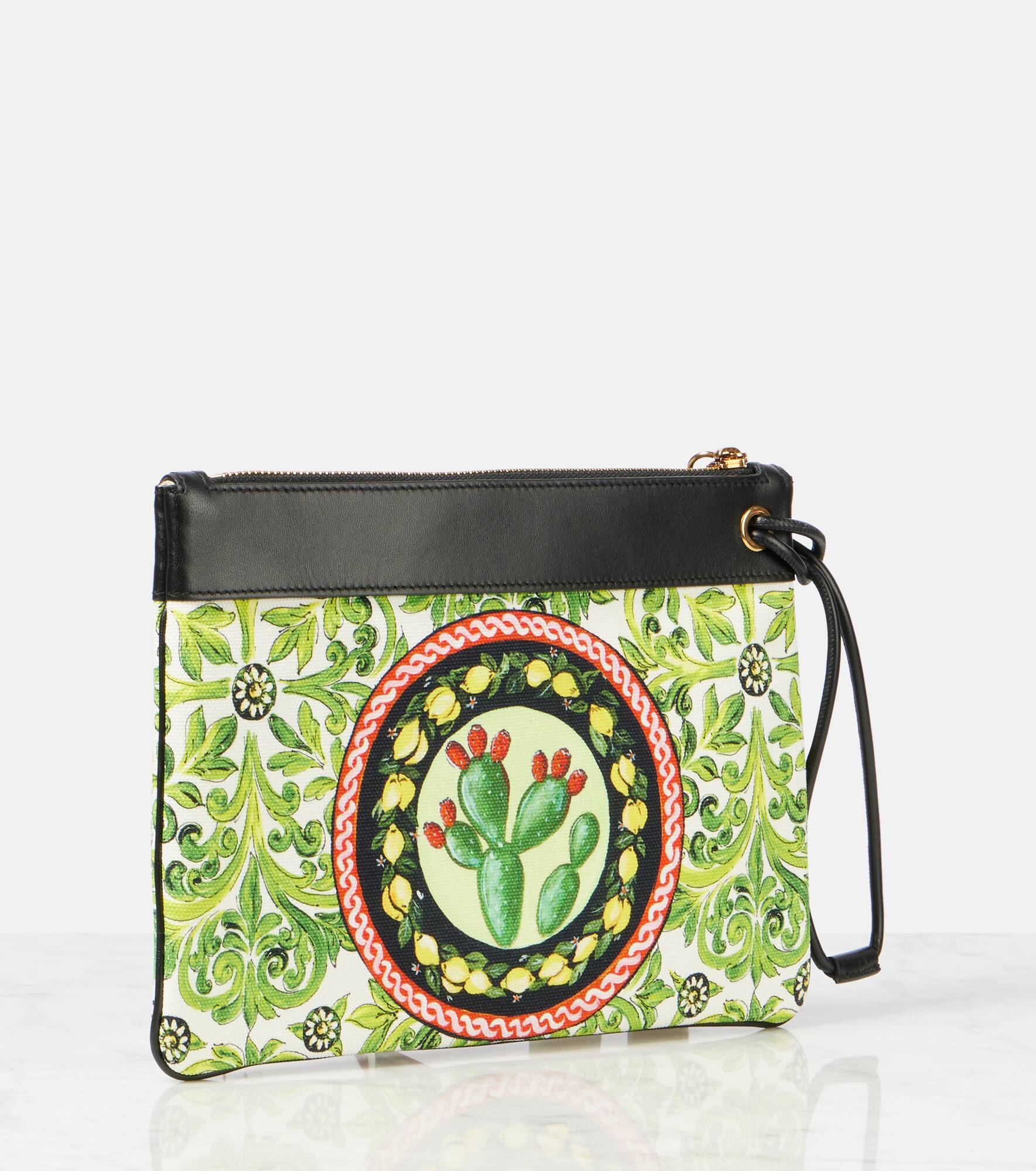 Printed leather-trimmed canvas clutch - 4