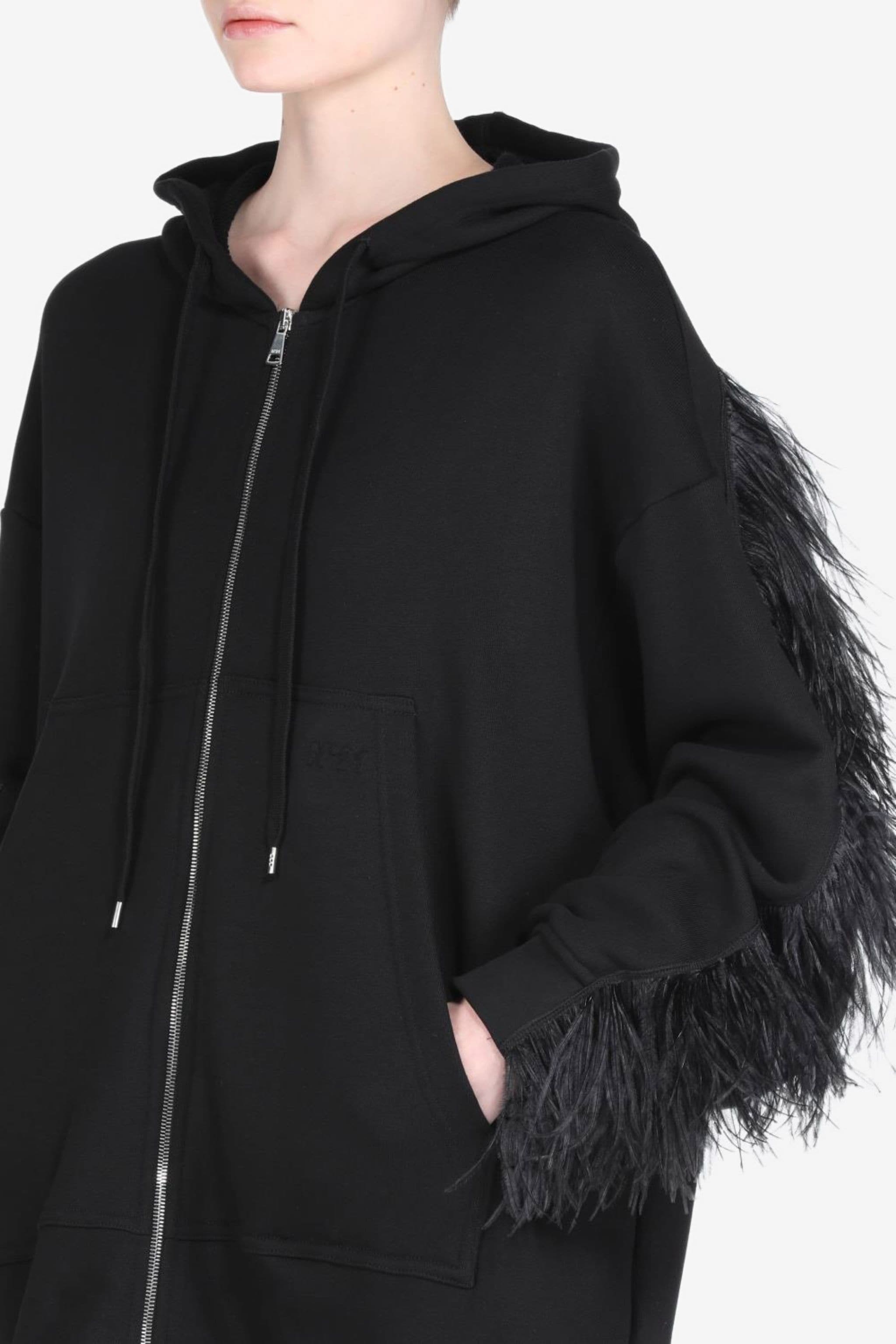 FEATHER-TRIMMED OVERSIZED HOODIE - 4
