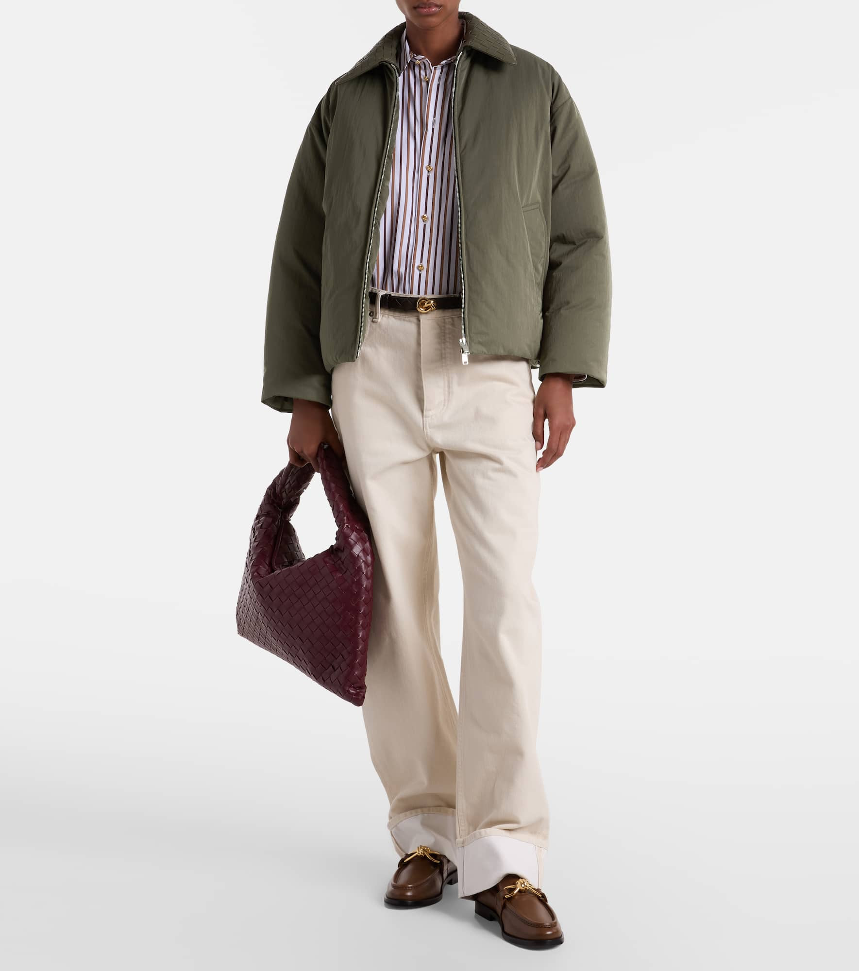 Intrecciato leather-trimmed down jacket - 2