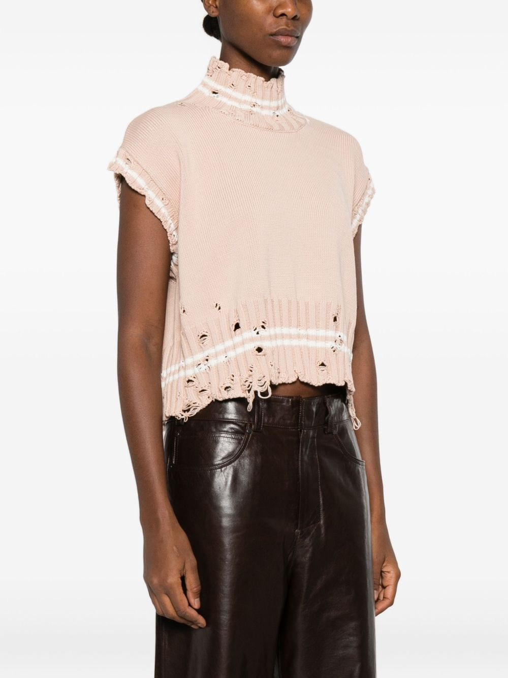 high-neck frayed knitted top - 3