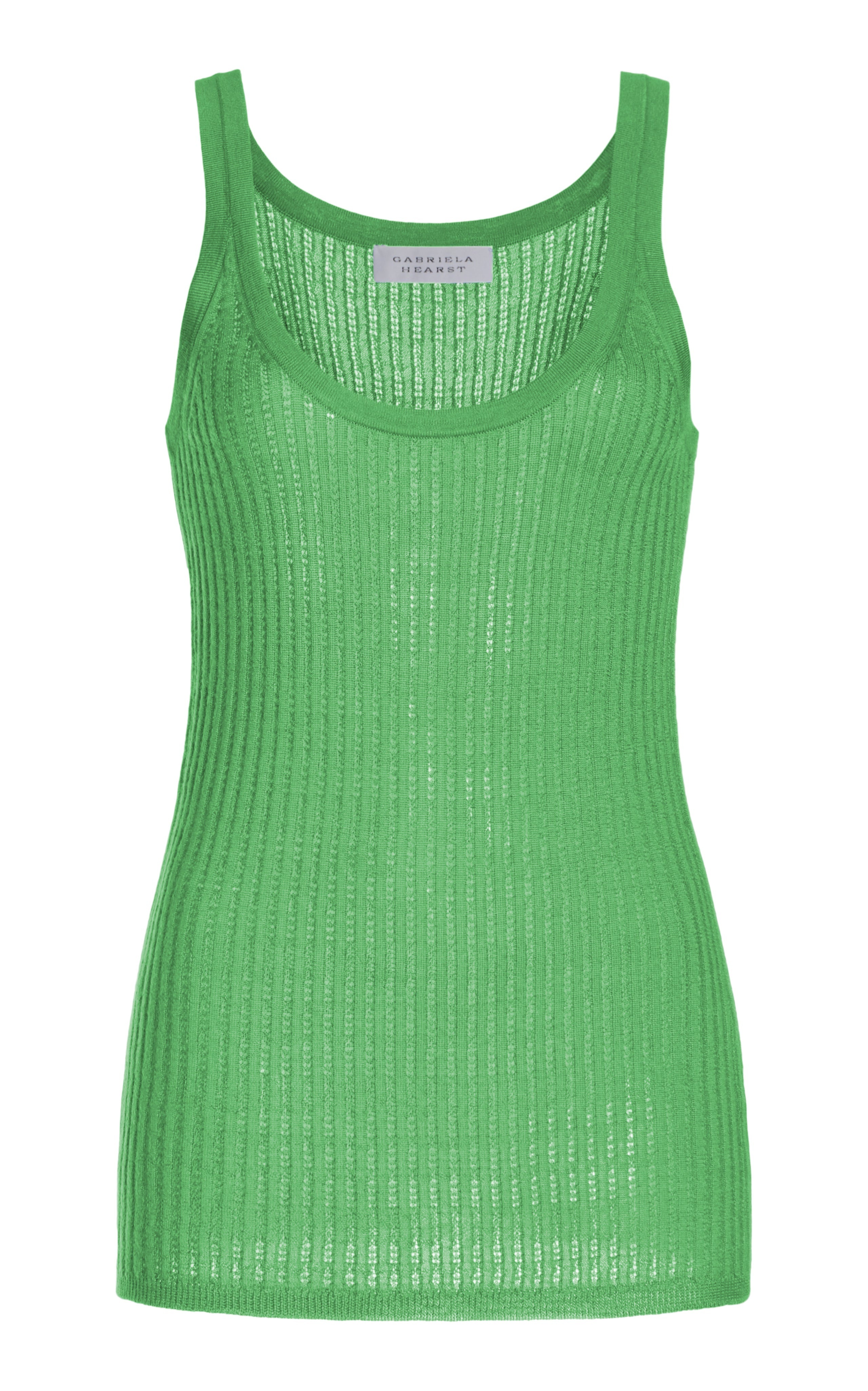 Nevin Pointelle Tank in Peridot Green Silk Cashmere - 1